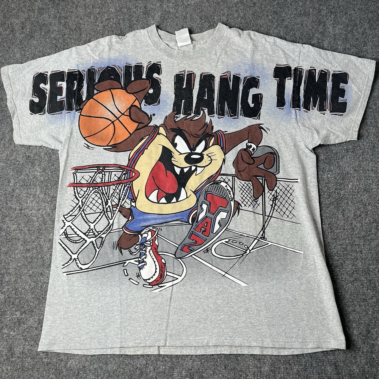 Vtg 1998 Looney Tunes Taz Basketball T-shirt Cartoon Tee Gray 1990s 90s Mens L