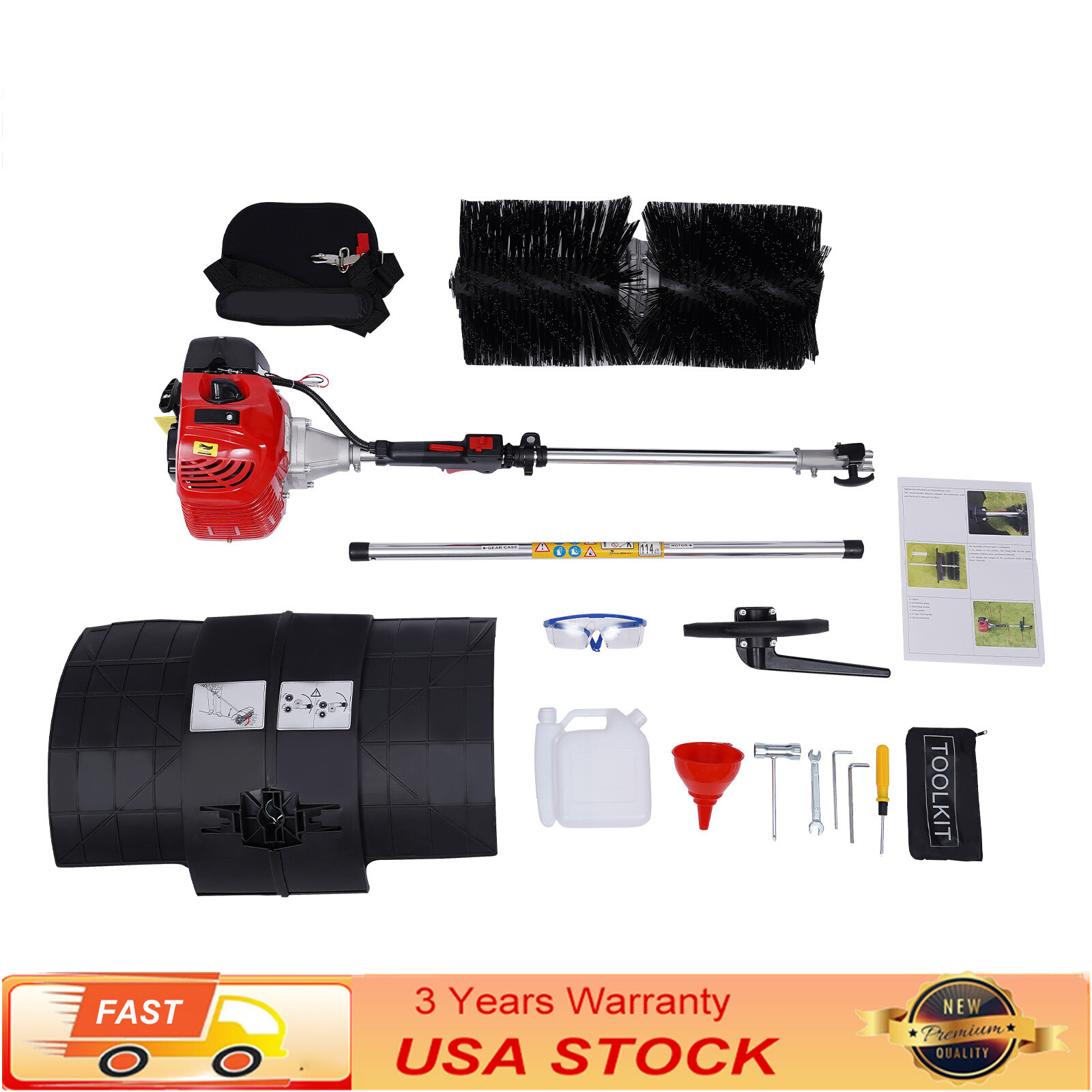 52CC Gas Powered Brush Broom Sweeper Handheld Driveway Cleaning Turf Lawn Grass~