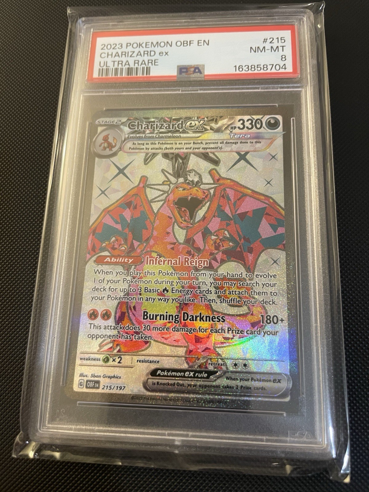2023 POKEMON OBF EN-OBSIDIAN FLAMES ULTRA RARE #215 CHARIZARD EX PSA 8 NM-MT