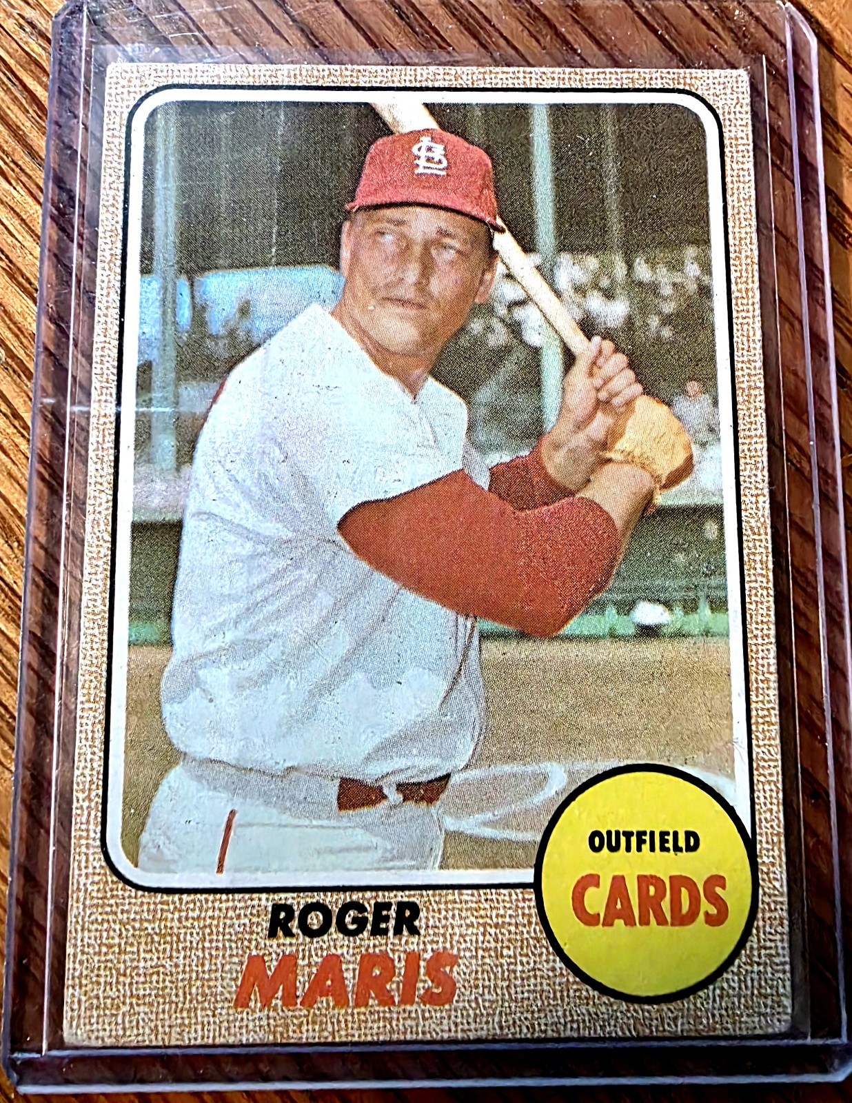 vintage 1968 Topps #330 Roger Maris baseball card featuring him in his St. Louis