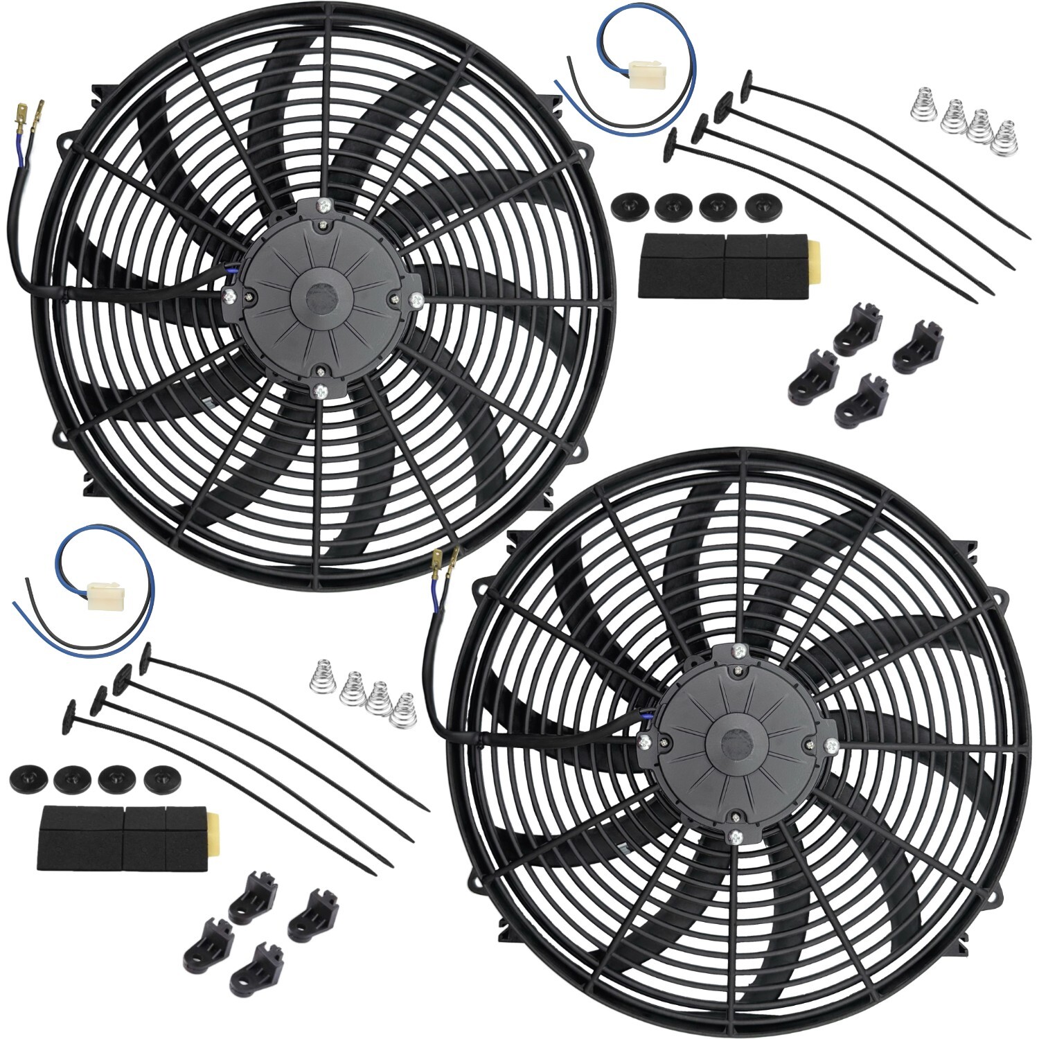 DUAL 16-17 INCH ELECTRIC ENGINE RADIATOR COOLING FAN MONSTER 180W 12 VOLT MOTORS DUAL 16-17 INCH ELECTRIC ENGINE RADIATOR COOLING FAN MONSTER 180W 12 VOLT MOTORS