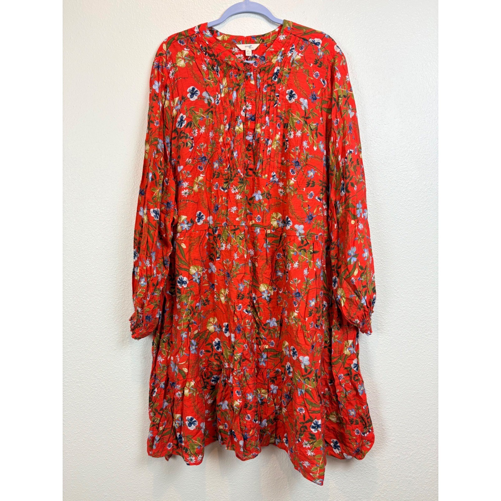 Terra & Sky 4X Floral Midi Dress Red Tiered Boho Western Cottagecore 28W 30W