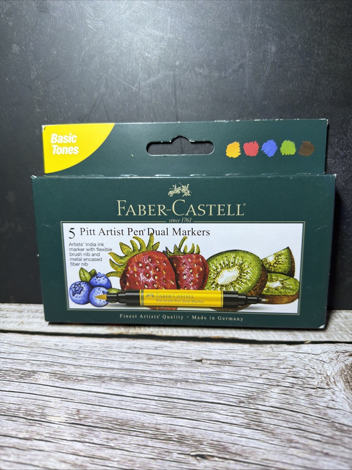 Faber-Castell 5 Pitt Artist Pen Dual Markers Basic Tones Brush Nibs Set NEW