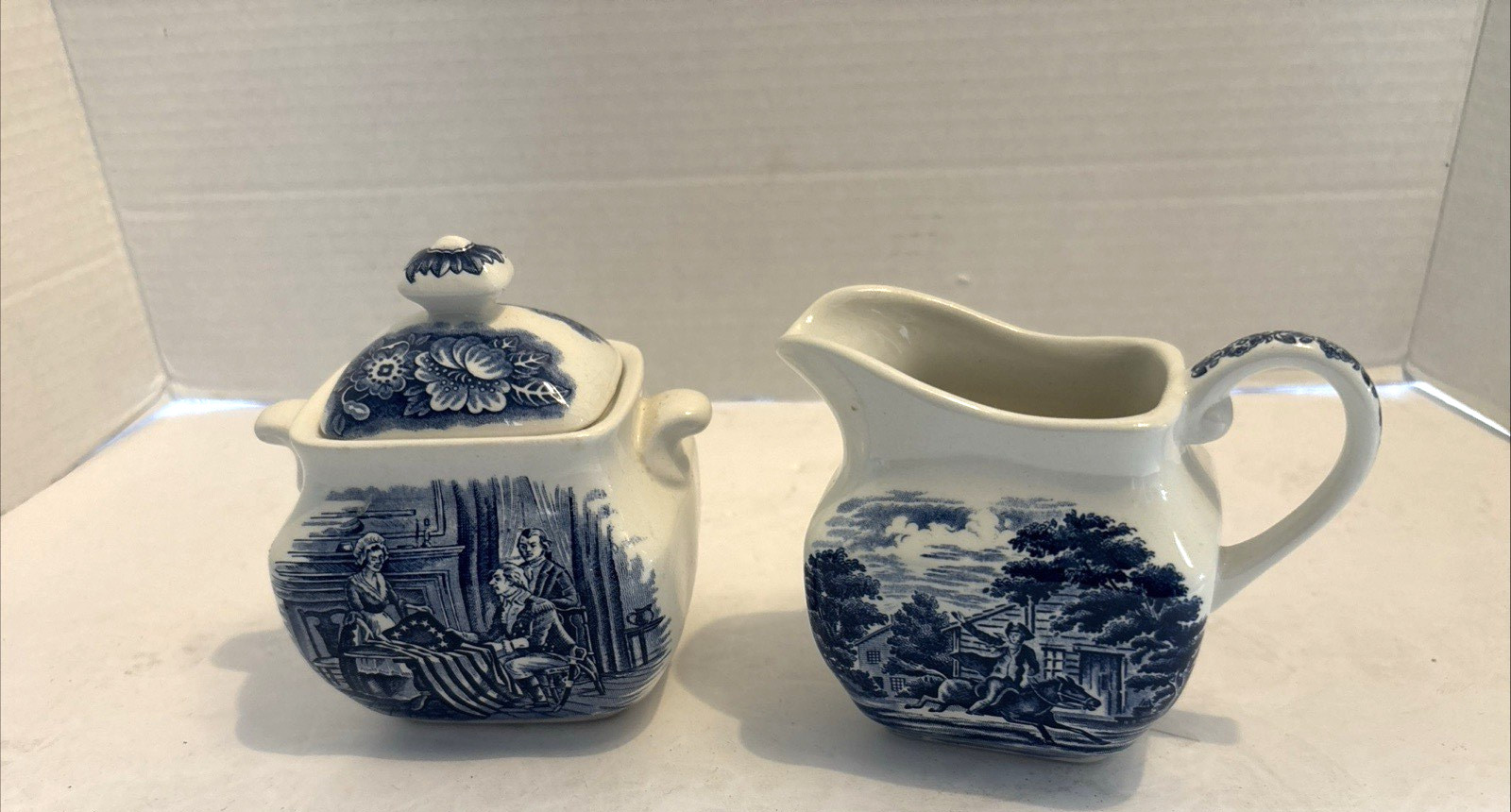 Vintage Liberty Blue staffordshire  Sugar + Creamer