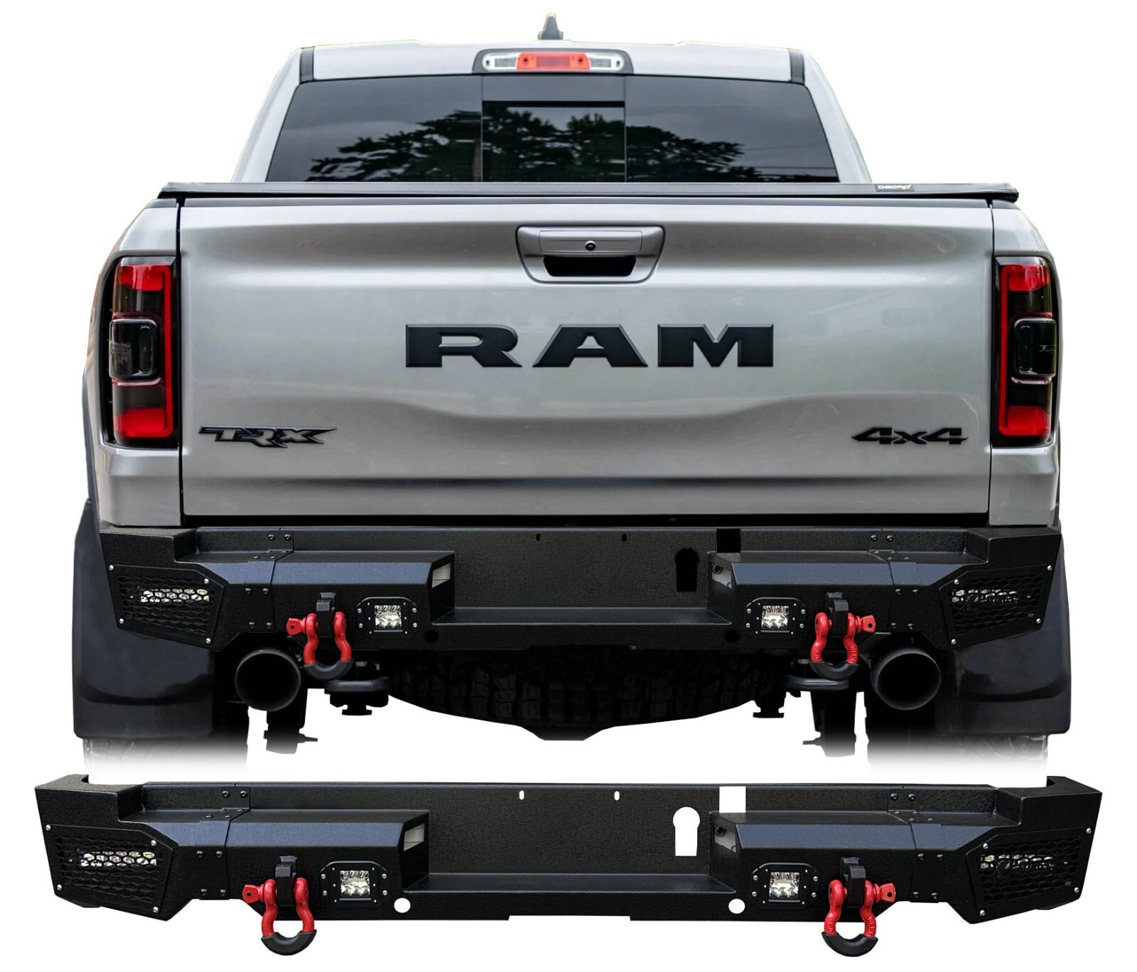 Vijay New Steel Rear Bumper W/D-Rings&LED Lights Fit 2021-2023 Ram 1500 TRX