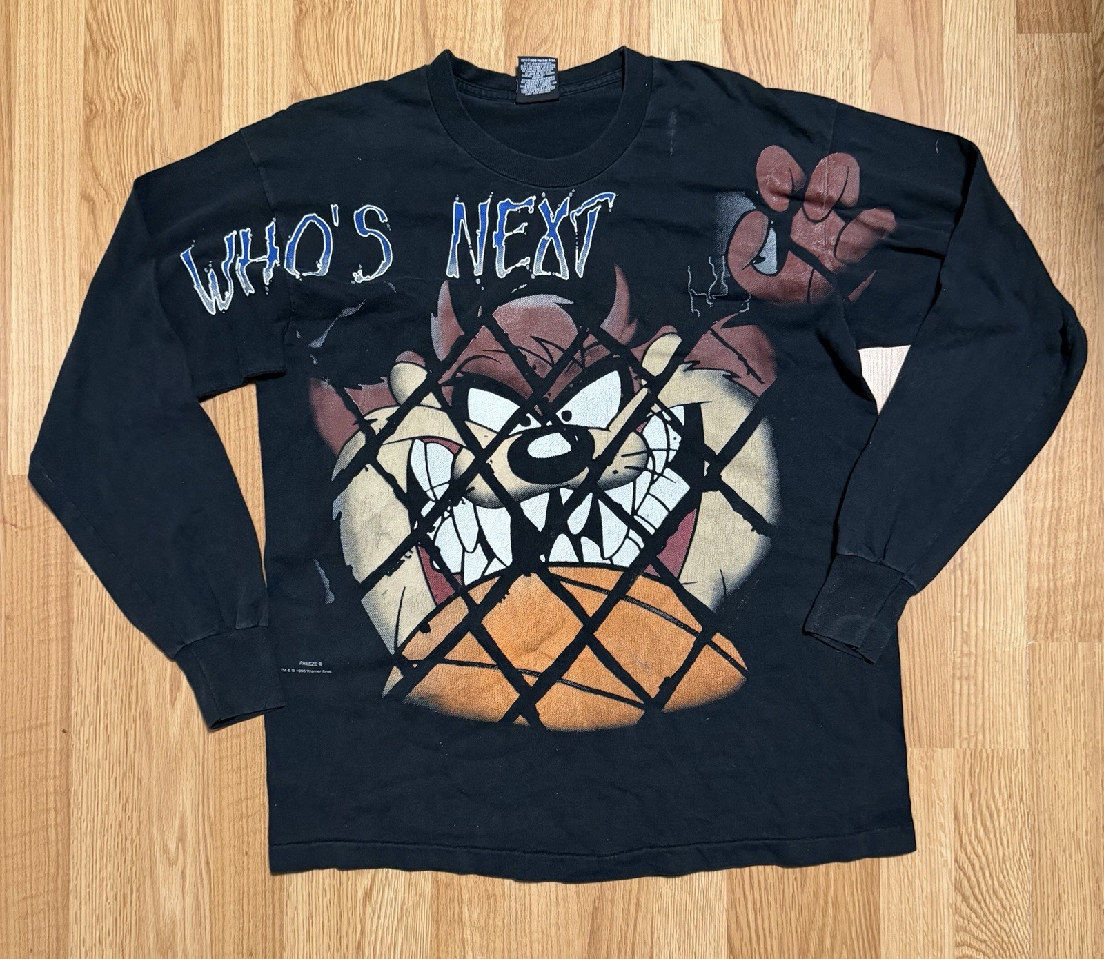 Vintage 1996 Space Jam Taz Long Sleeve Shirt L Freeze Warner Bros Who’s Next