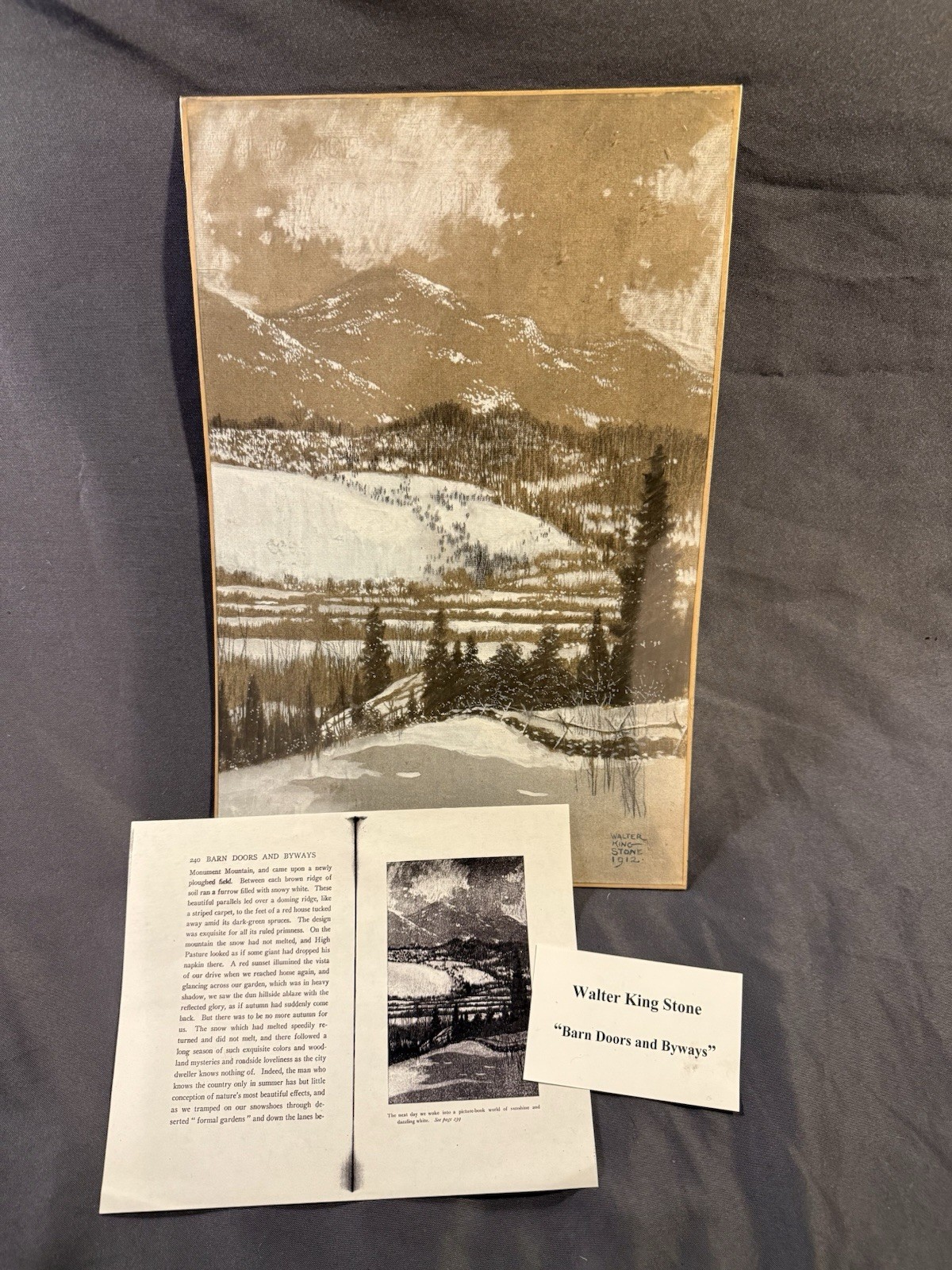 Antique Original Illustration Winter Mountain Landscape by Walter King Stone