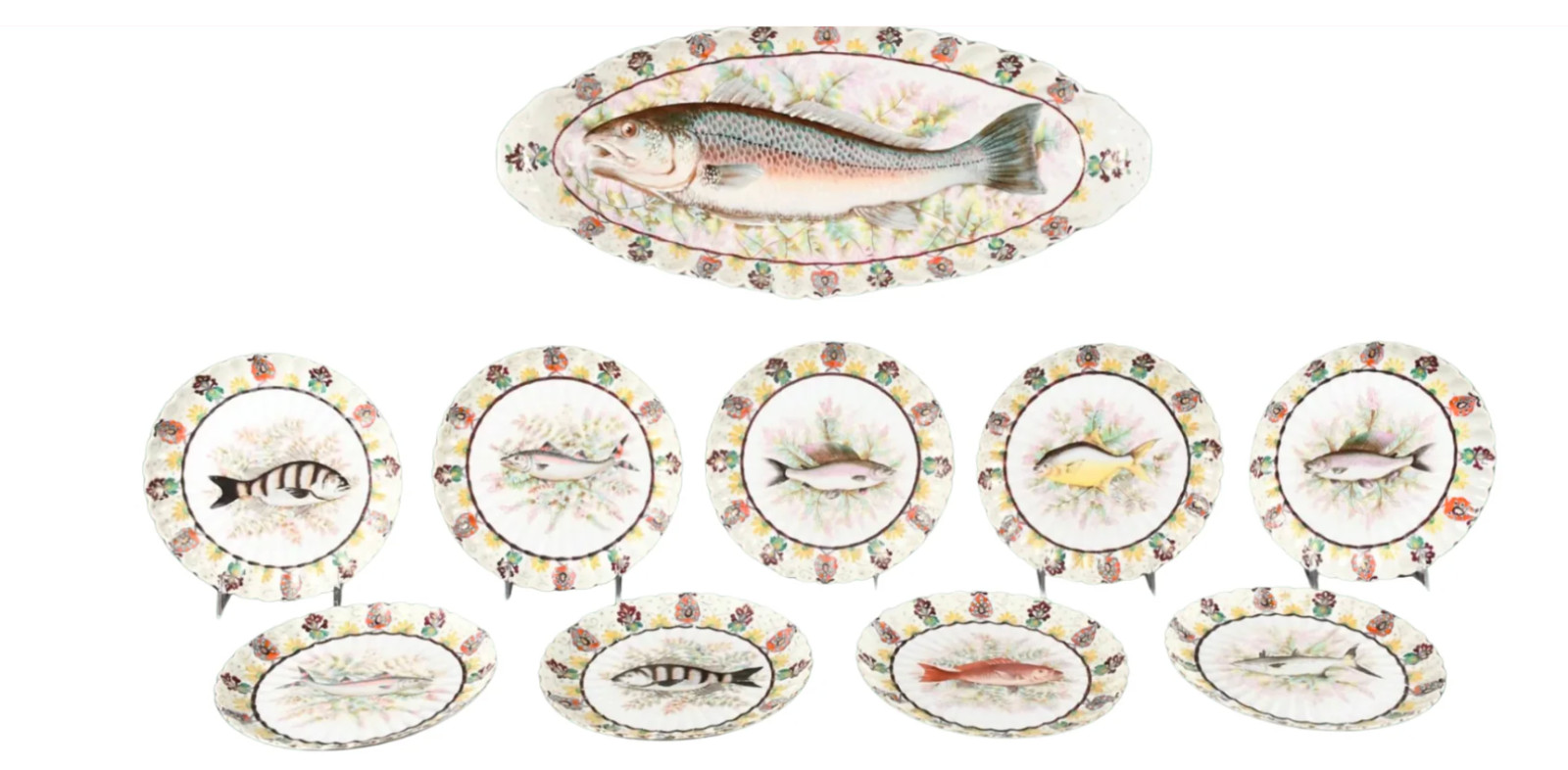 A rare 10-piece Marx & Gutherz Carlsbad Austrian porcelain fish service, circa 1