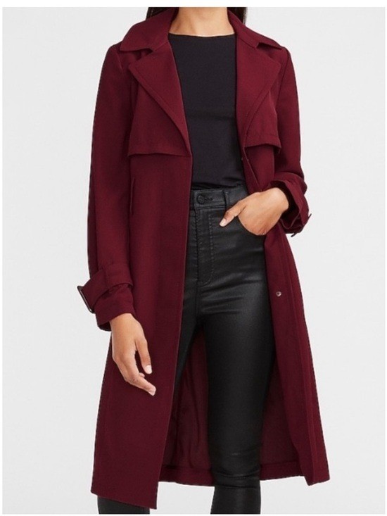 NWOT Express Crepe Belted Single Breasted Trench Coat Preppy Jacket Red Large NWOT Express Crepe Belted Single Breasted Trench Coat Preppy Jacket Red Large