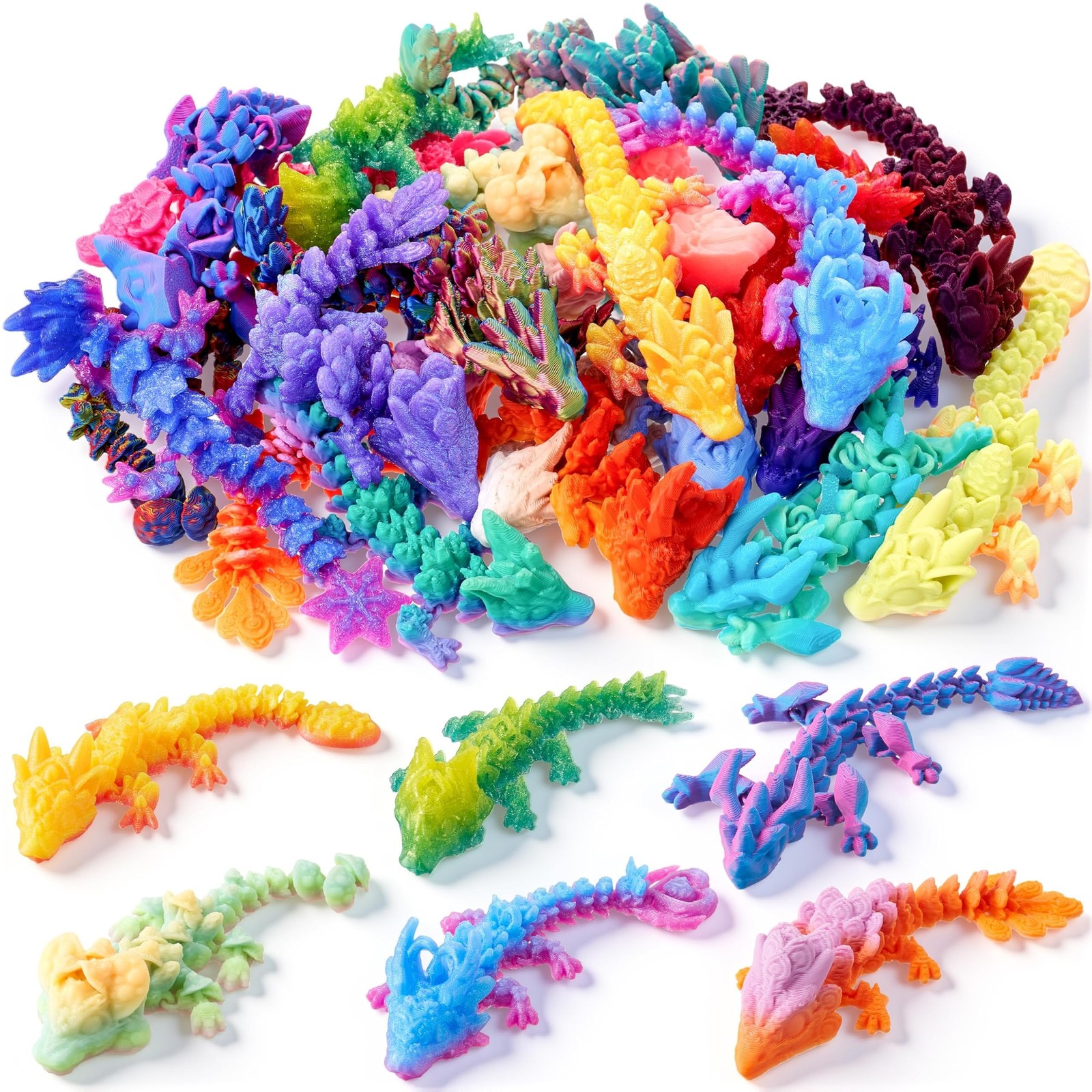 JOYIN 24 Pcs 3D Printed Articulated Mini Dragons, Flexible Crystal Dragon Fidget JOYIN 24 Pcs 3D Printed Articulated Mini Dragons, Flexible Crystal Dragon Fidget