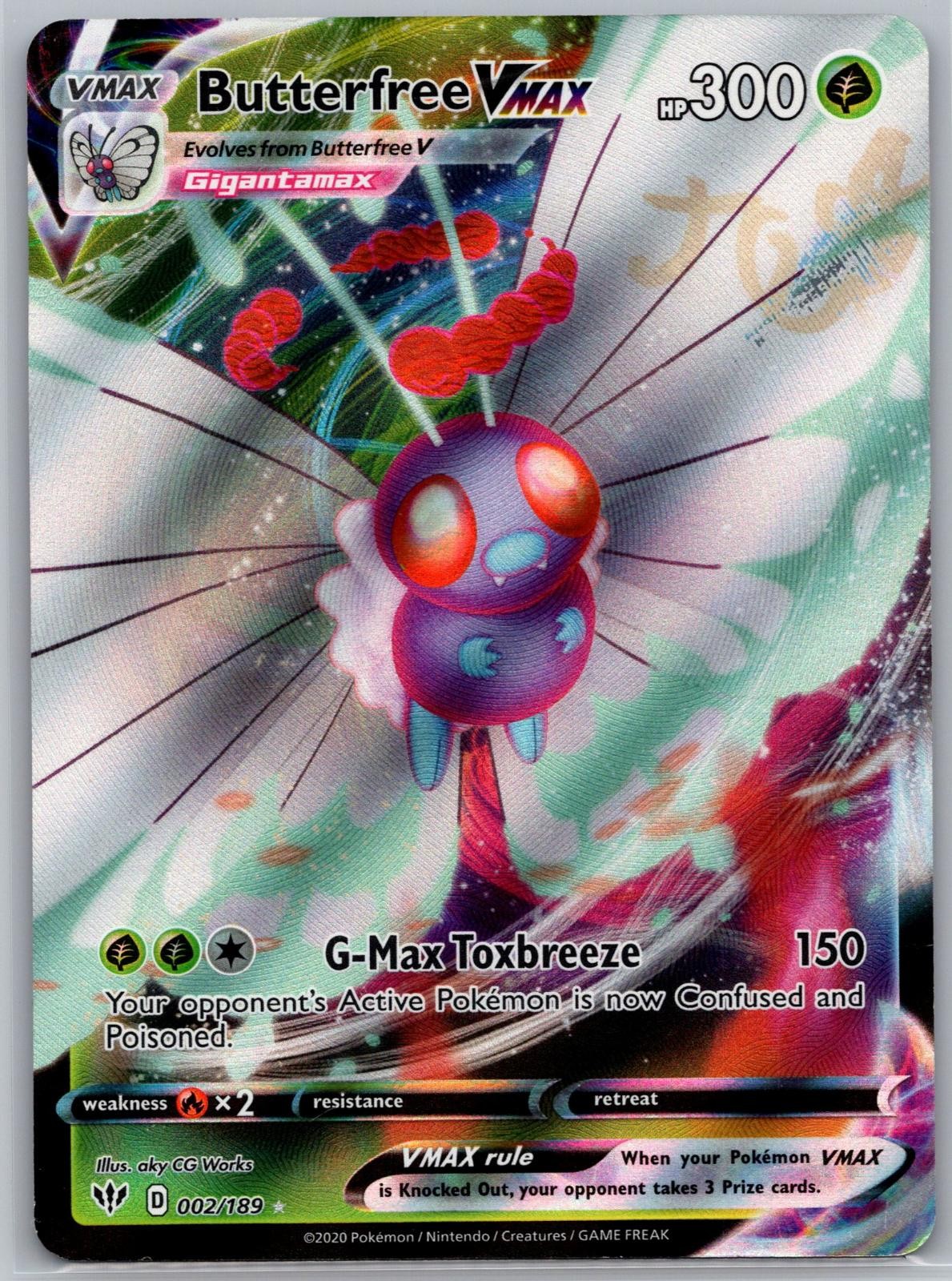 Butterfree VMAX 002/189 Holo Ultra Rare Darkness Ablaze Pokemon Damaged Butterfree VMAX 002/189 Holo Ultra Rare Darkness Ablaze Pokemon Damaged