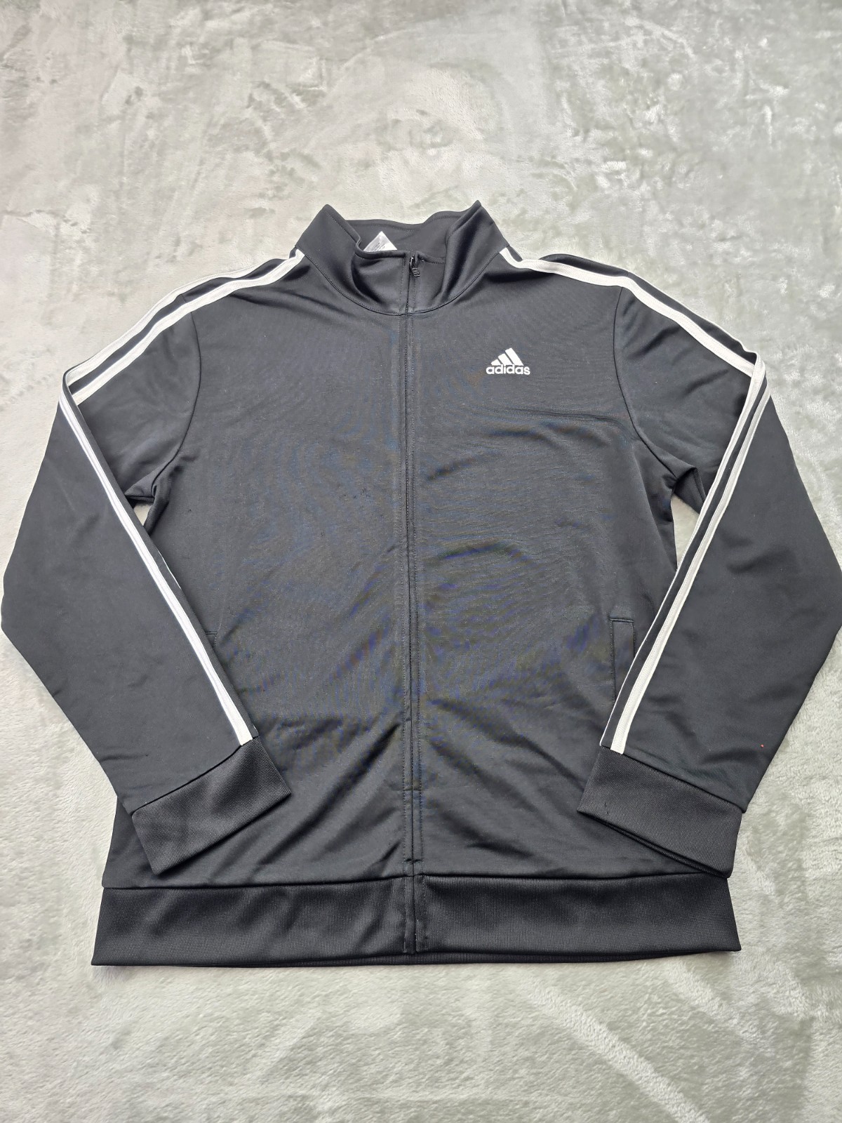 Adidas Jacket Boys XL 18-20 Black/White Zip Up Track Sweater