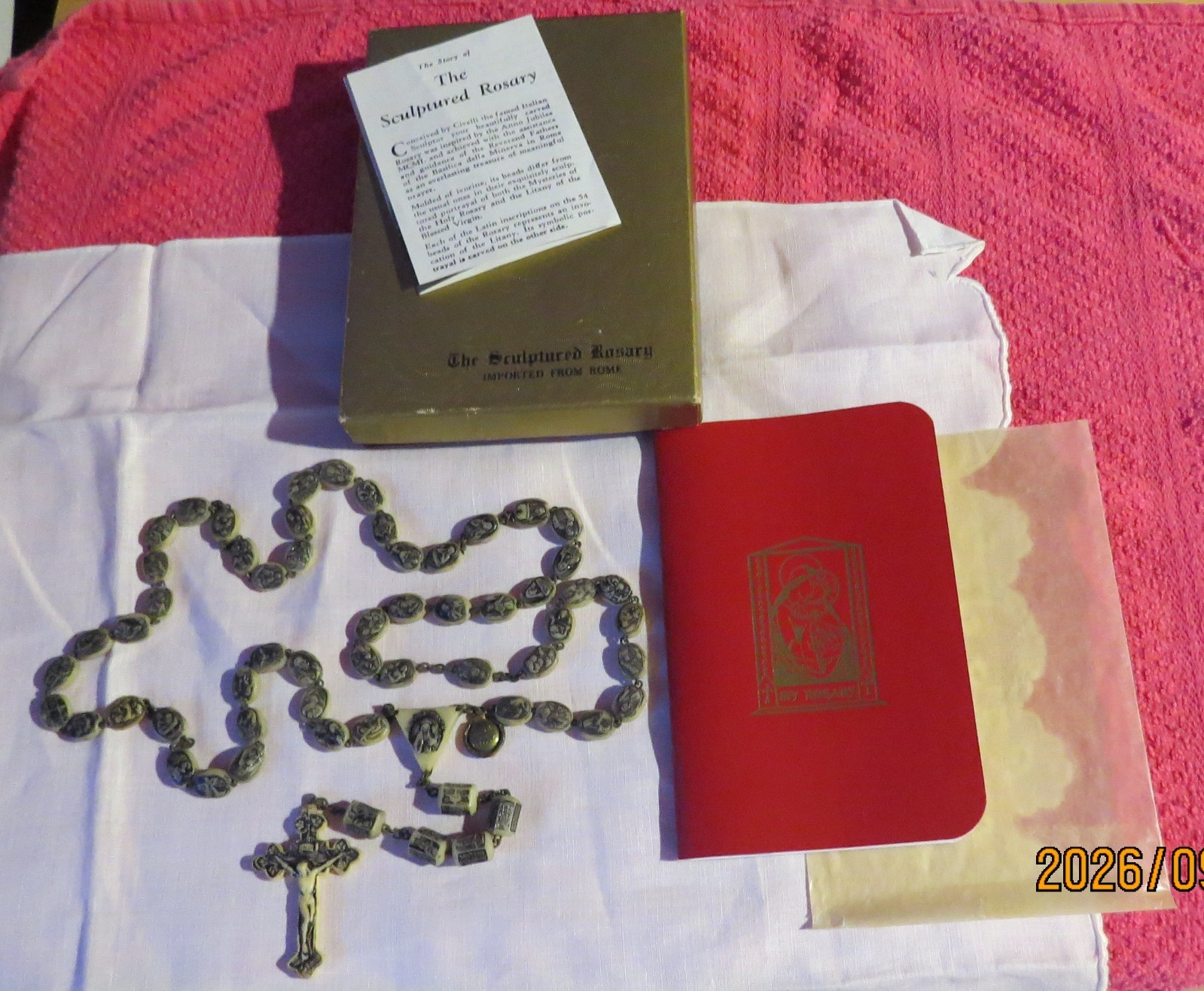 Vintage 1951 The Sculptured Rosary Ivorine Complete Set by Civelli All Original