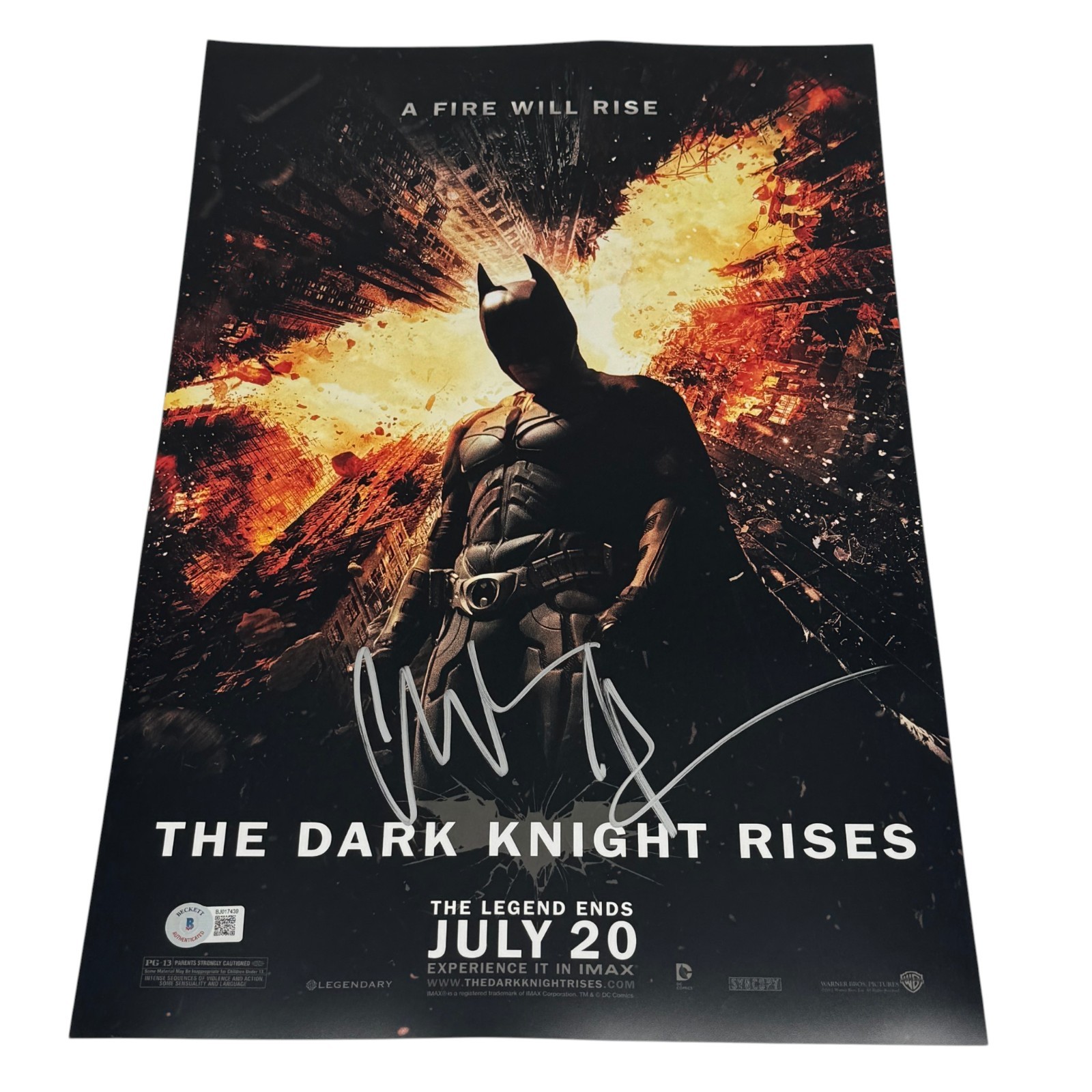 Christian Bale Signed 12x18 Batman Poster Photo Beckett BAS Autoghraph