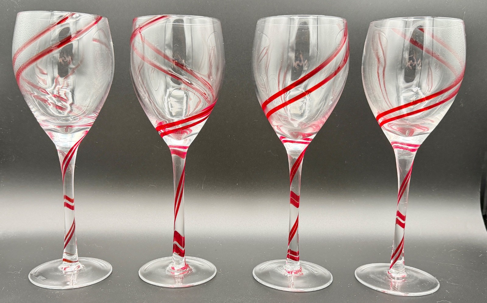 4 Pier 1 Double Swirl Red Water or Wine Goblets - 9 1/8\