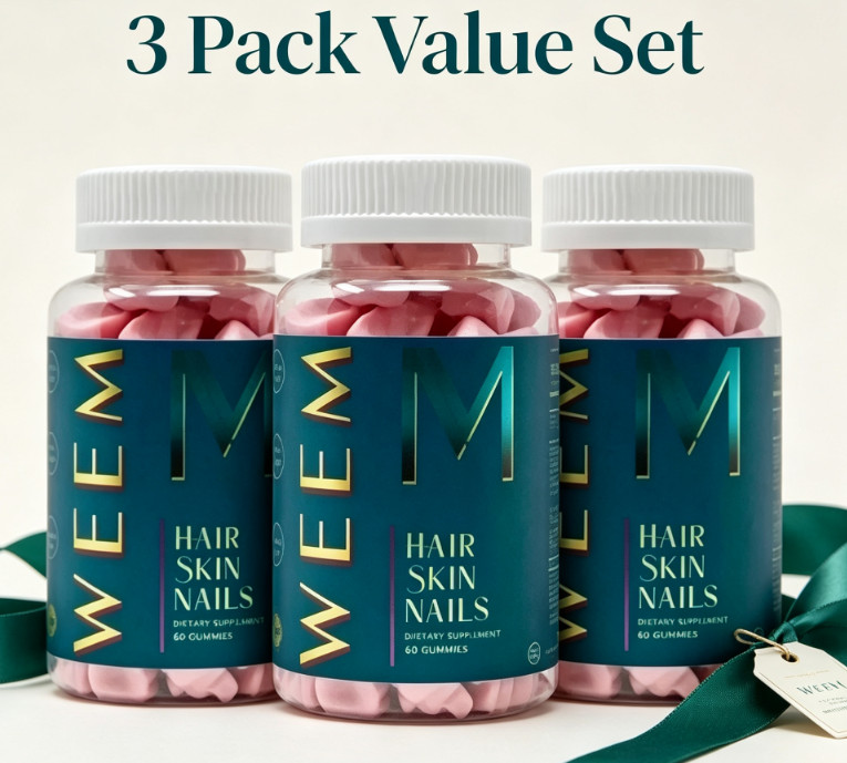 3x WEEM Hair Skin and Nails Gummies Vegan biotin Expiration Date 08/2028