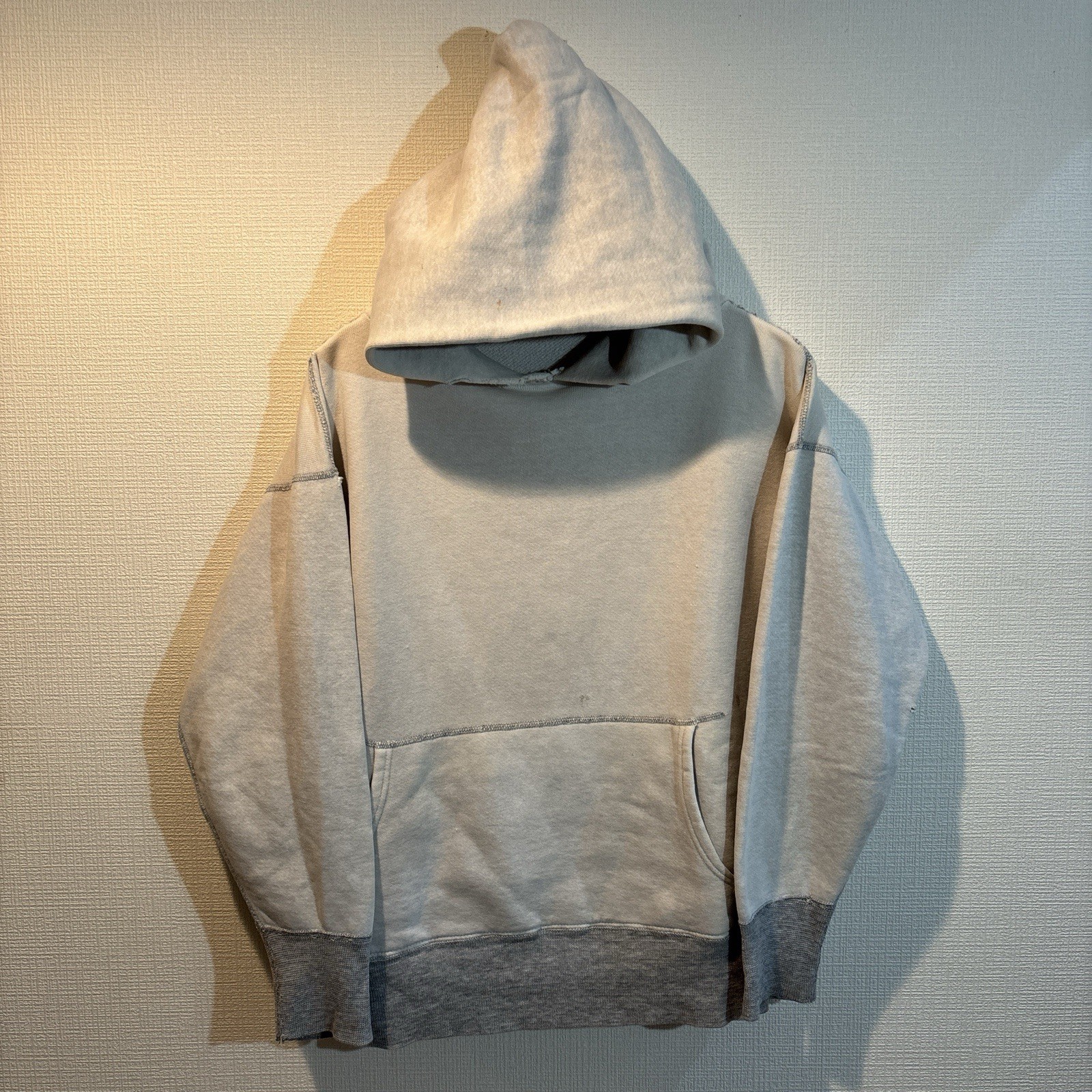 Vintage 50s 60s  Fade Gray Beige Pullover Hoodie Boxy Fit