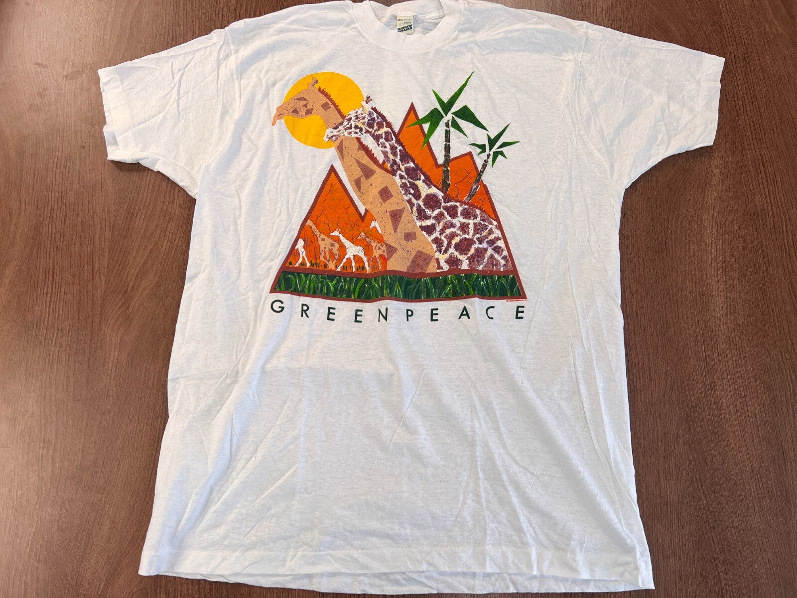 GREENPEACE GIRAFFE 1988 T SHIRT SINGLE STITCH VINTAGE DEADSTOCK 3XL SCREEN STARS GREENPEACE GIRAFFE 1988 T SHIRT SINGLE STITCH VINTAGE DEADSTOCK 3XL SCREEN STARS