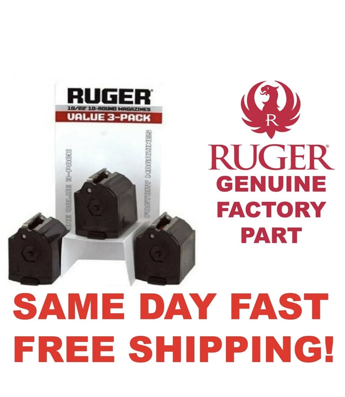 Ruger 10/22 Magazine 10 Round 22LR Value 3 Pack BX-1 Factory OEM Clip NEW 90451 Ruger 10/22 Magazine 10 Round 22LR Value 3 Pack BX-1 Factory OEM Clip NEW 90451