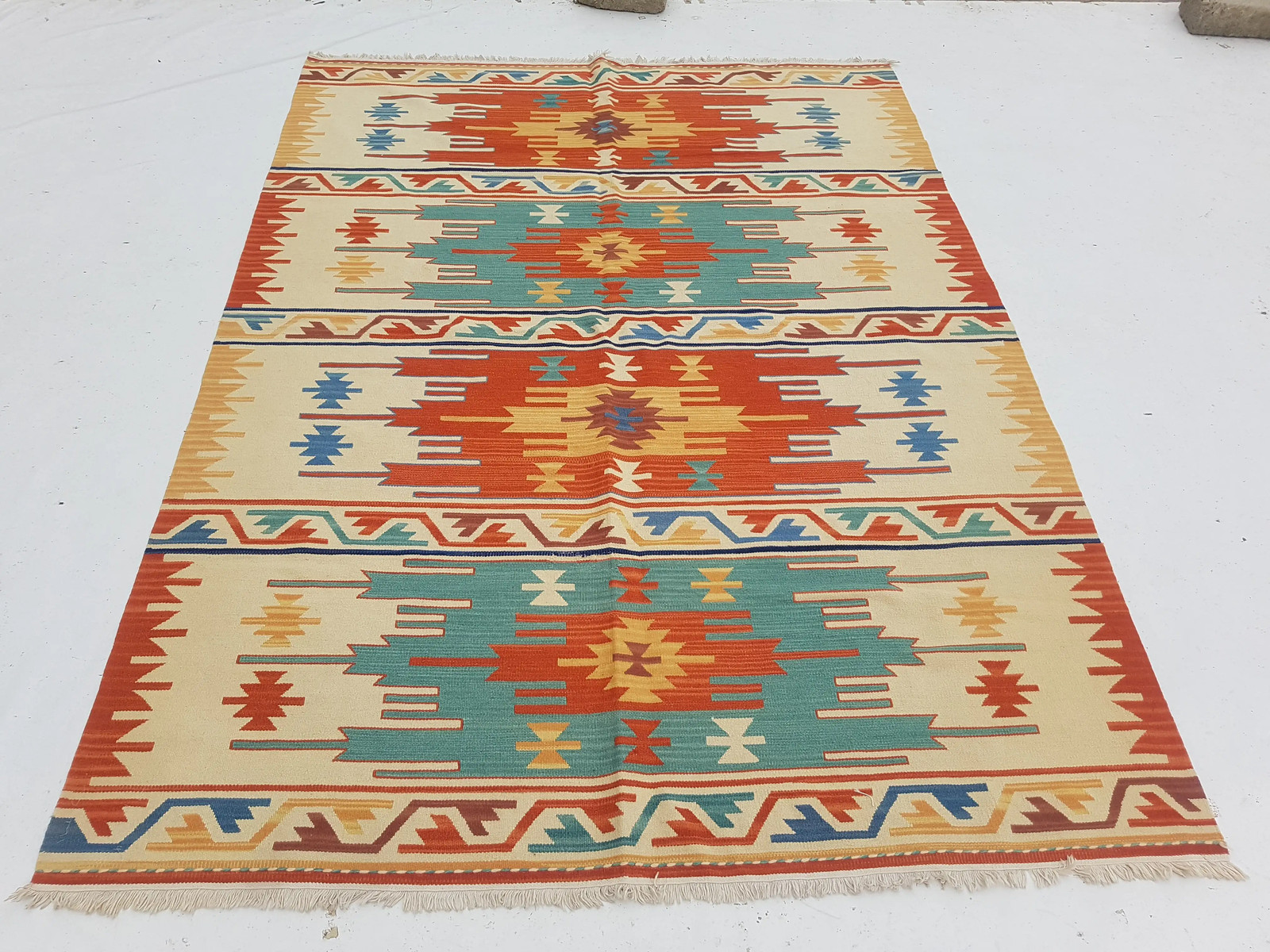 Distressed Vintage Traditional Handmade Afghan Maimana Wool Orange Kilim 8x5.9ft