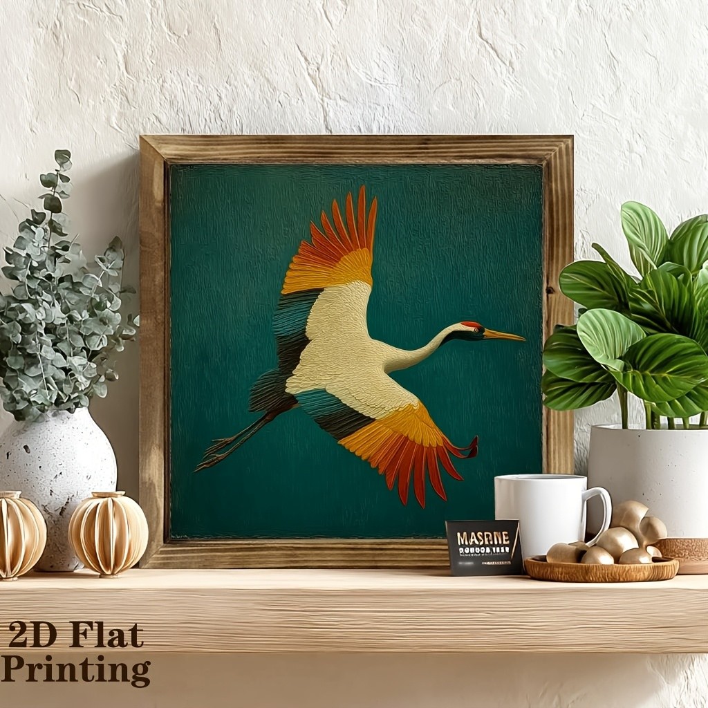 Vintage Elegant Fly Red Crowned Crane Wooden Sign Orient Entryway Art Decor Gift