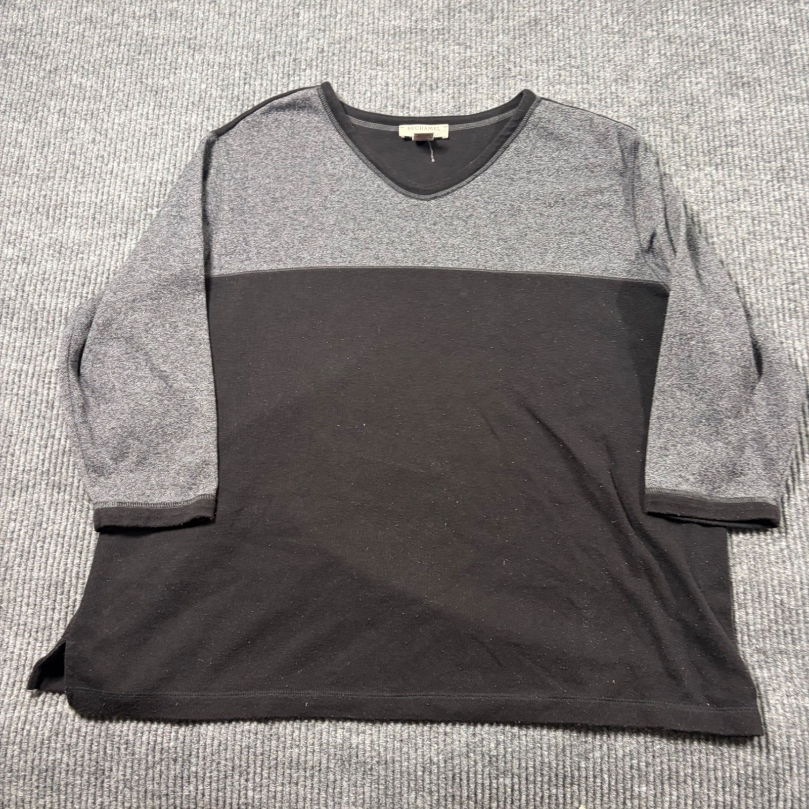 Bechamel II Womens 2X Gray Black Colorblock 3/4 Sleeve V-Neck Top