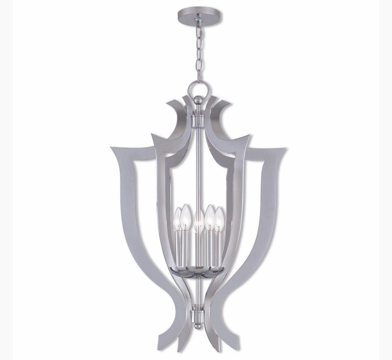 LIVEX LIGHTING 41004-05 Aldrich 5 Light Polished Chrome Lantern Chandelier