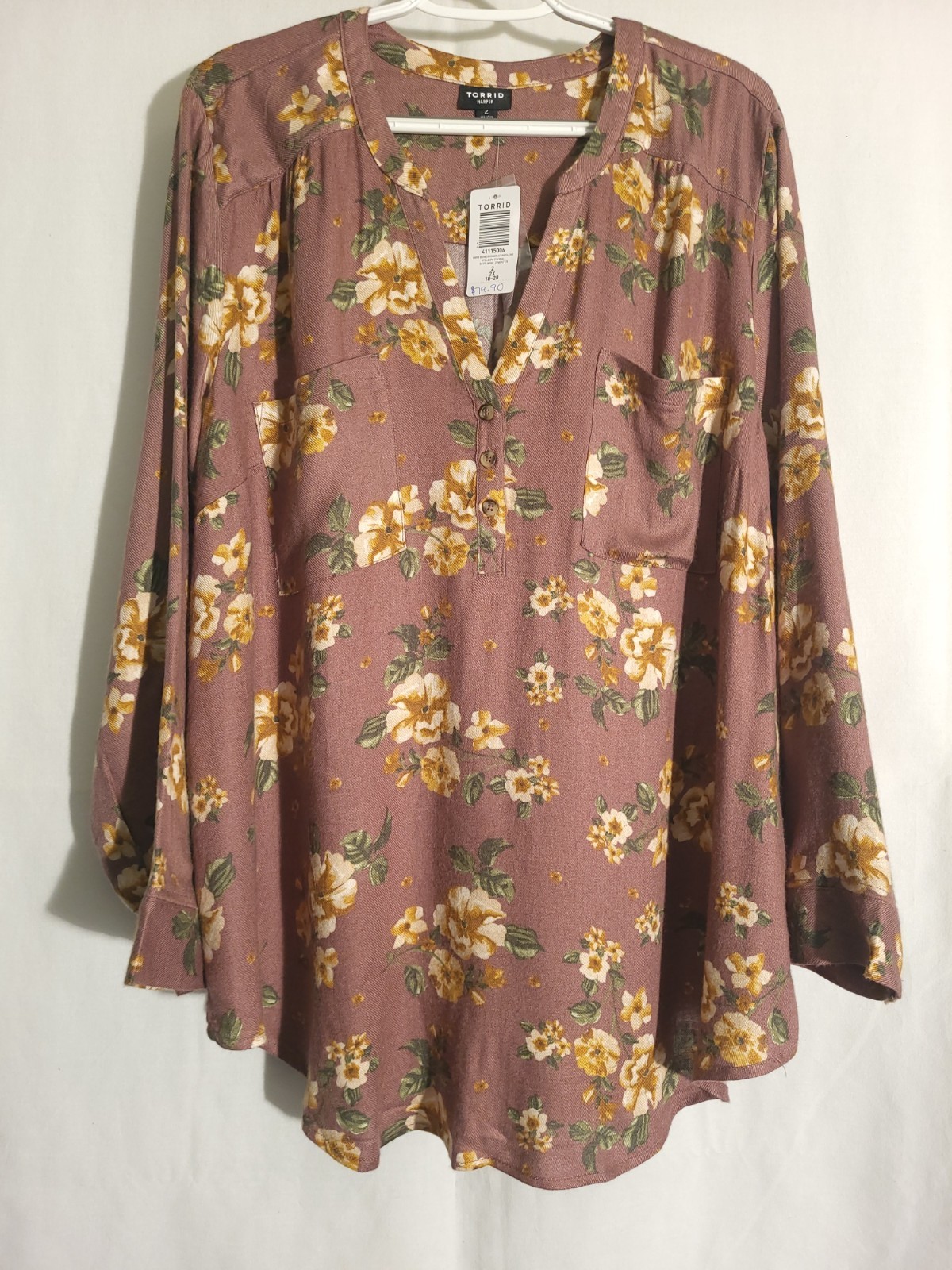 Torrid Harper-NWT-Mauve Purple Cream Green Floral Soft Long Sleeve Vneck Top-2X
