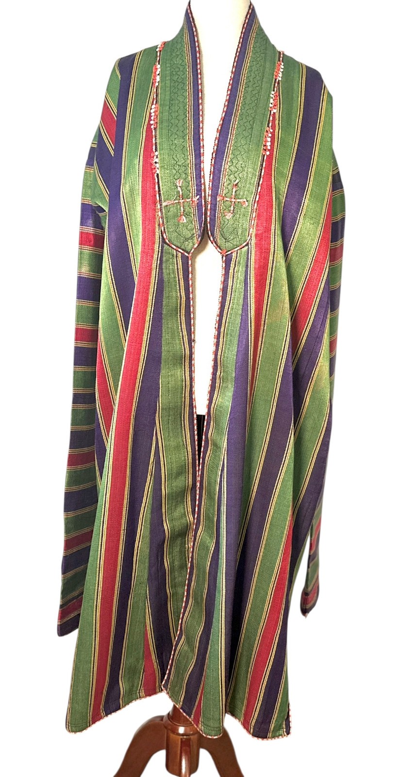 Antique Uzbek Tajik Chapan Robe Silk Central Asian Striped Textile c1900