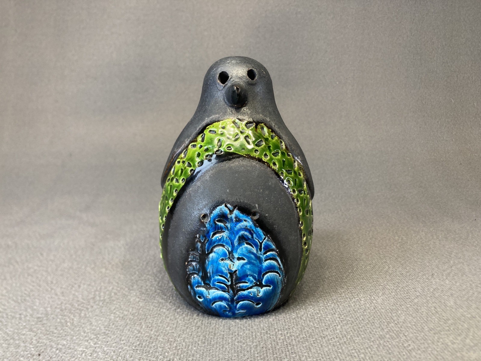 VTG Aldo Londi Bitossi Penguin Figurine Rare Mondrian Matte Black Blue Green 6\