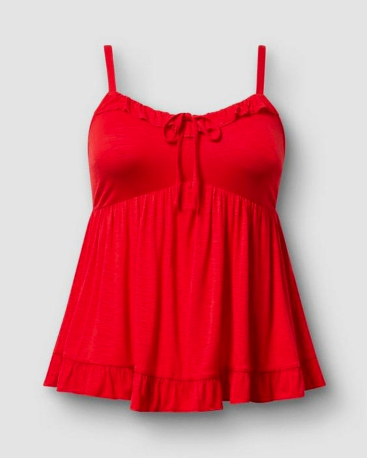Torrid Red Size 4 Sweetheart Spaghetti Strap Tie Front Ruffle Hem Cami Torrid Red Size 4 Sweetheart Spaghetti Strap Tie Front Ruffle Hem Cami