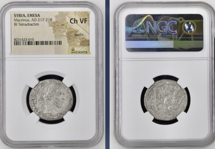 Beautiful Emperor Macrinus Tetradrachm 217AD-218AD Roman Coin NGC Graded Scarce