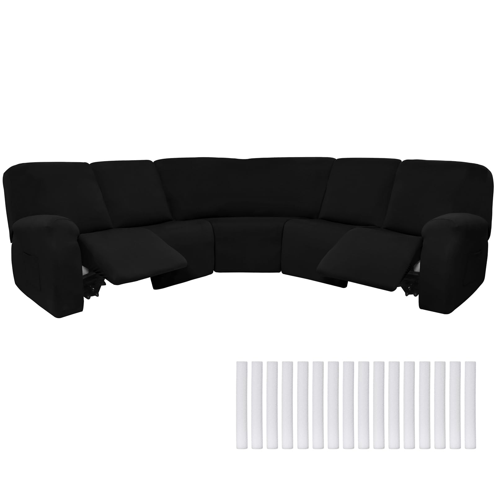 Peryiter 7 Pcs L Shape Sectional Sofa Cover 5 Seat Milk Silk Velvet Black Peryiter 7 Pcs L Shape Sectional Sofa Cover 5 Seat Milk Silk Velvet Black