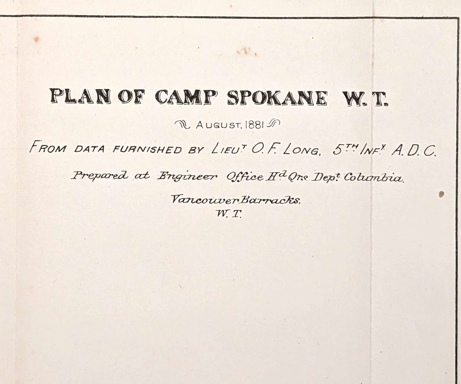 1882 PLAN OF CAMP SPOKANE - WASHINGTON TERRITORY - Map Fort ORIGINAL - EXRARE