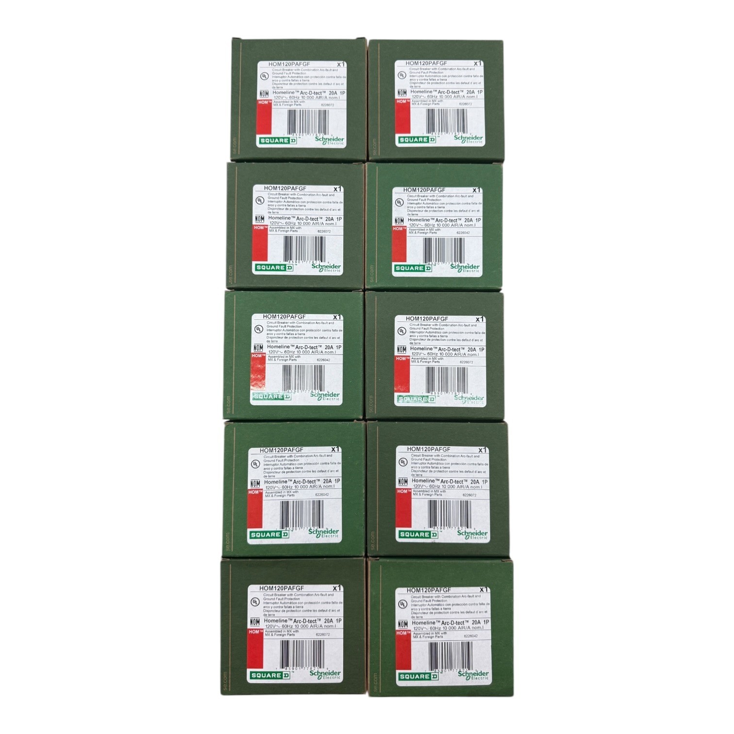 New 10 PCS Square D HOM120PAFGF 20A 1-Pole Dual Function Plug-On Neutral Breaker