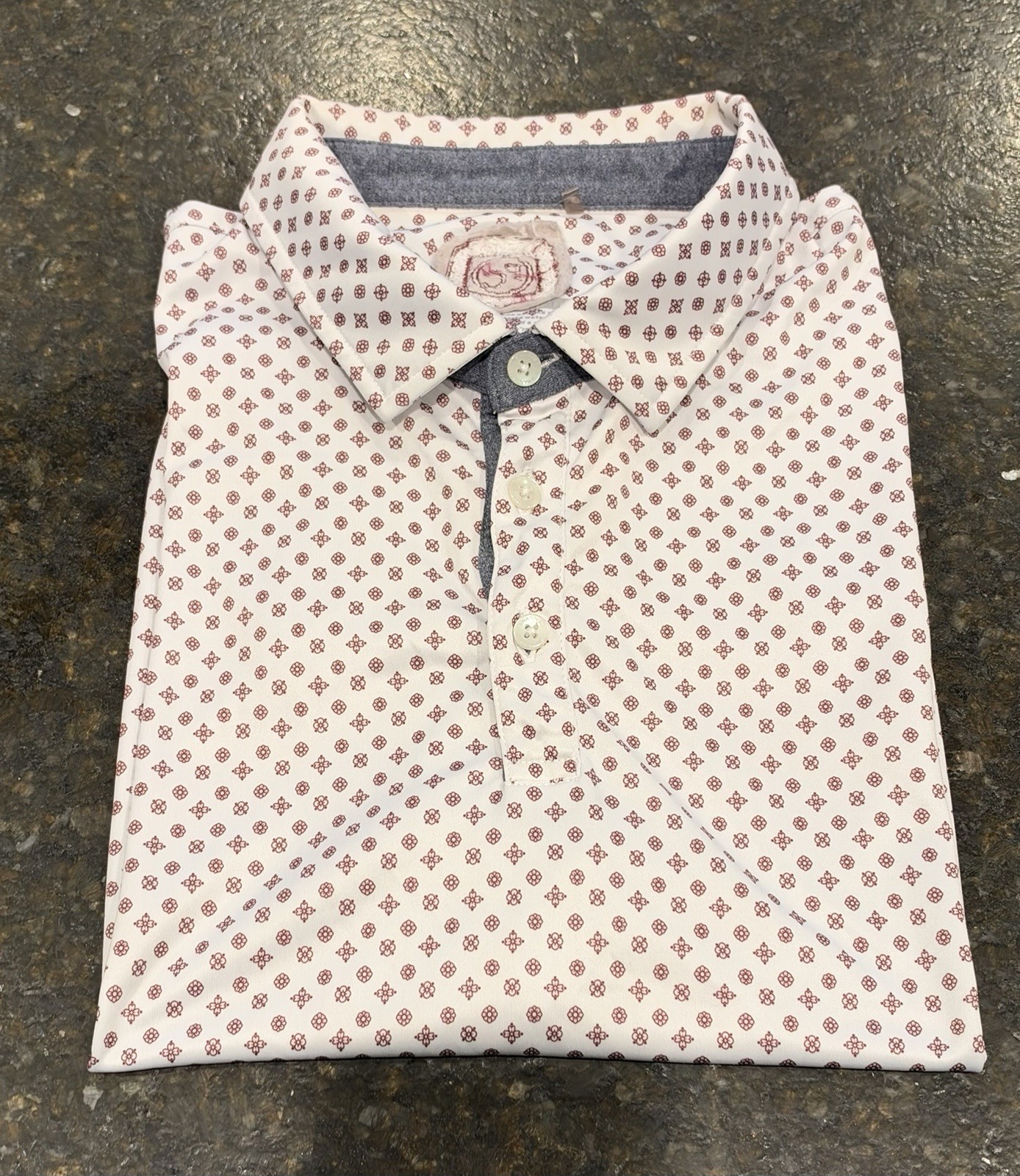 Swannies Golf Polo Shirt Mens Medium White Burgundy Geometric Print Performance