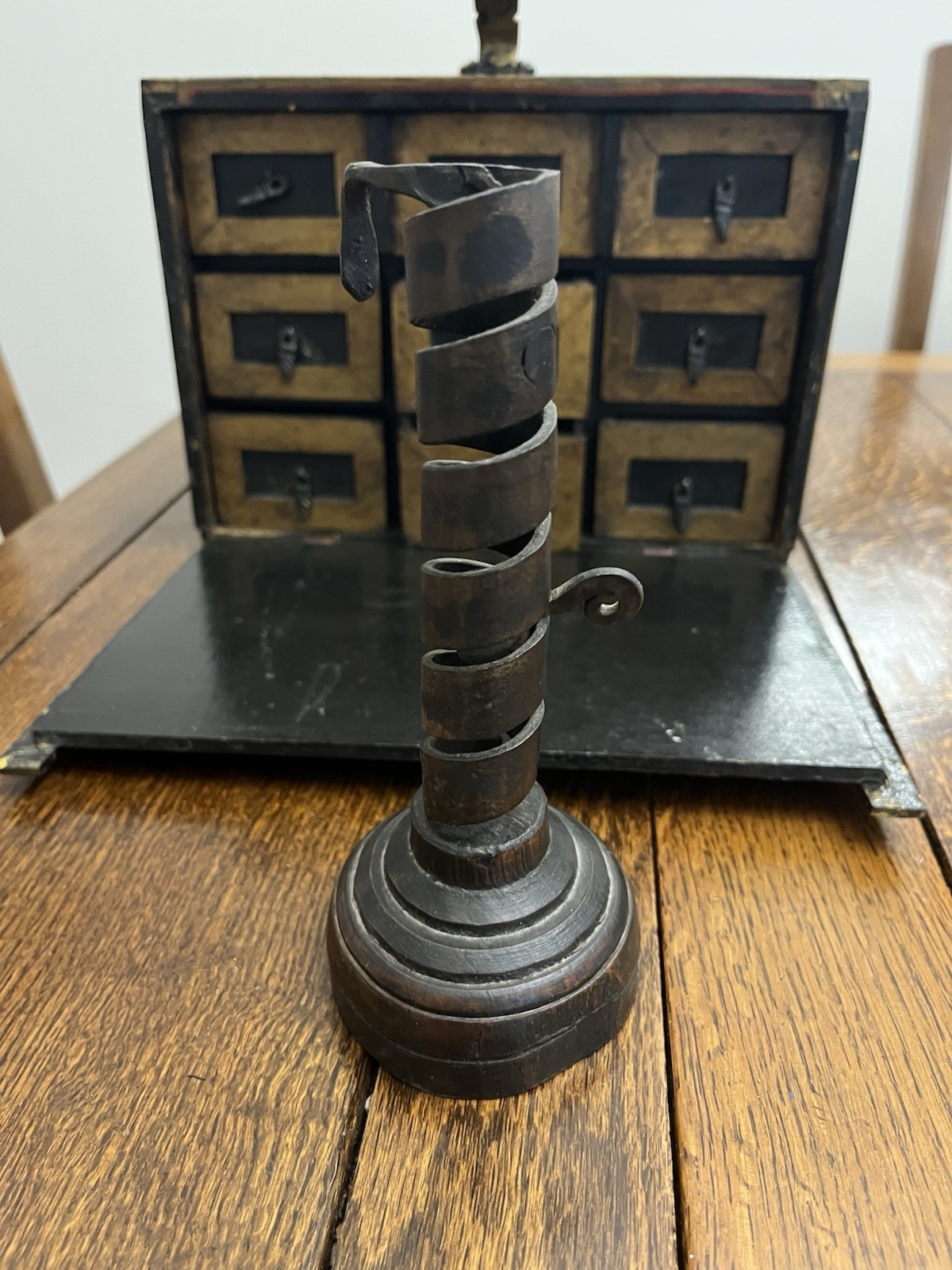 Antique Primitive Spiral Iron Candle Holder. Courting Candle Stick. Early 1800’s