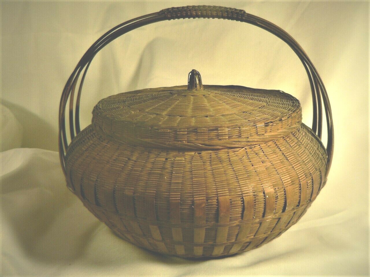 Fine Antique Fine Asian Basket Large Chinese Japanese Ikebana Woven Intricate  