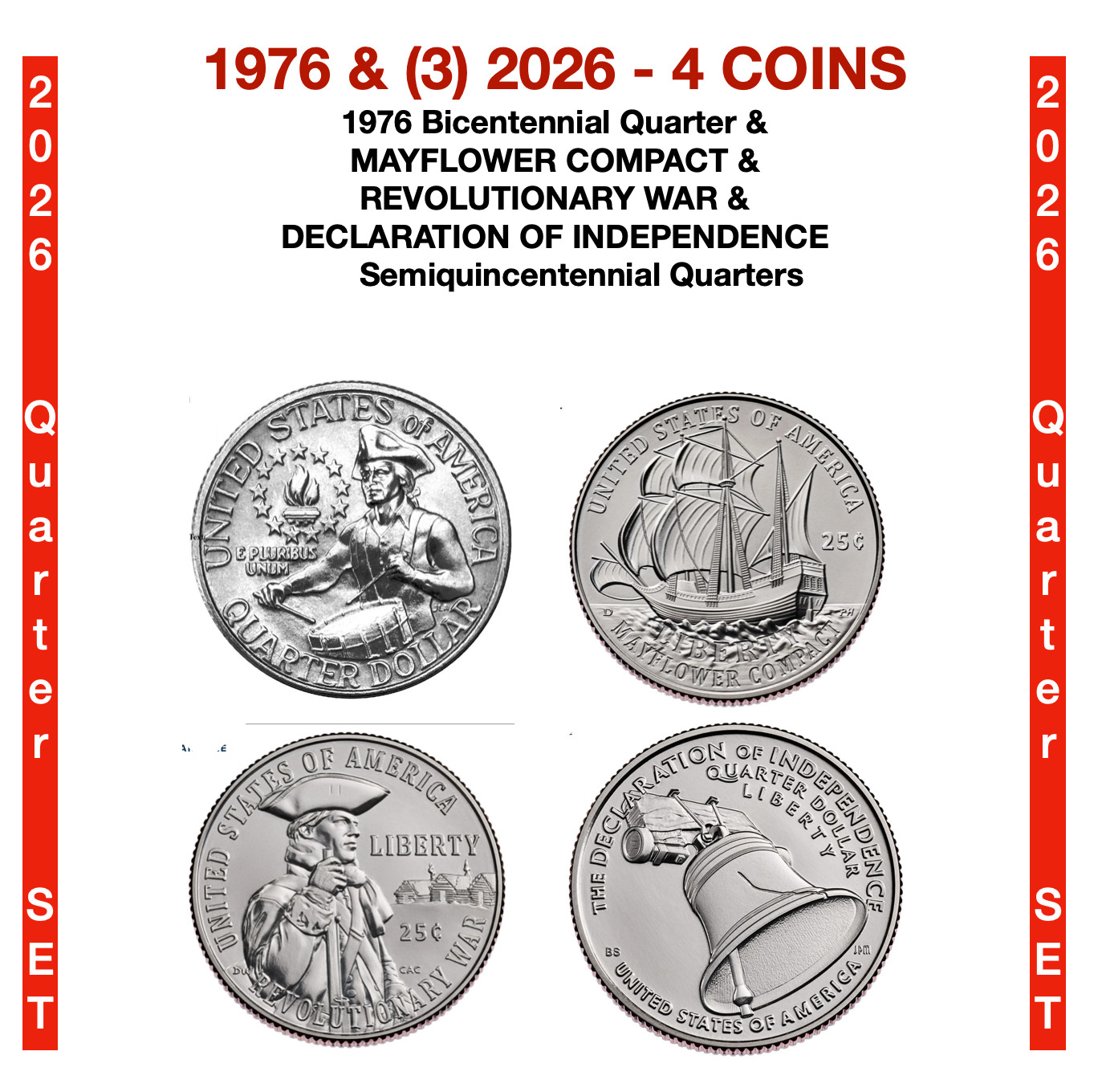 4 coins (1) Bicentennial and (3) 2026 Semiquincentennial Quarter SET COLLECT ALL