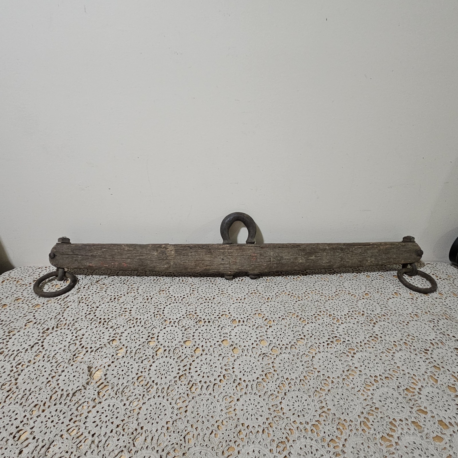 Vintage Wooden SingleTree Yoke Ox Horse Rustic Primitive Decor Iron Hooks 35.5\ Vintage Wooden SingleTree Yoke Ox Horse Rustic Primitive Decor Iron Hooks 35.5\