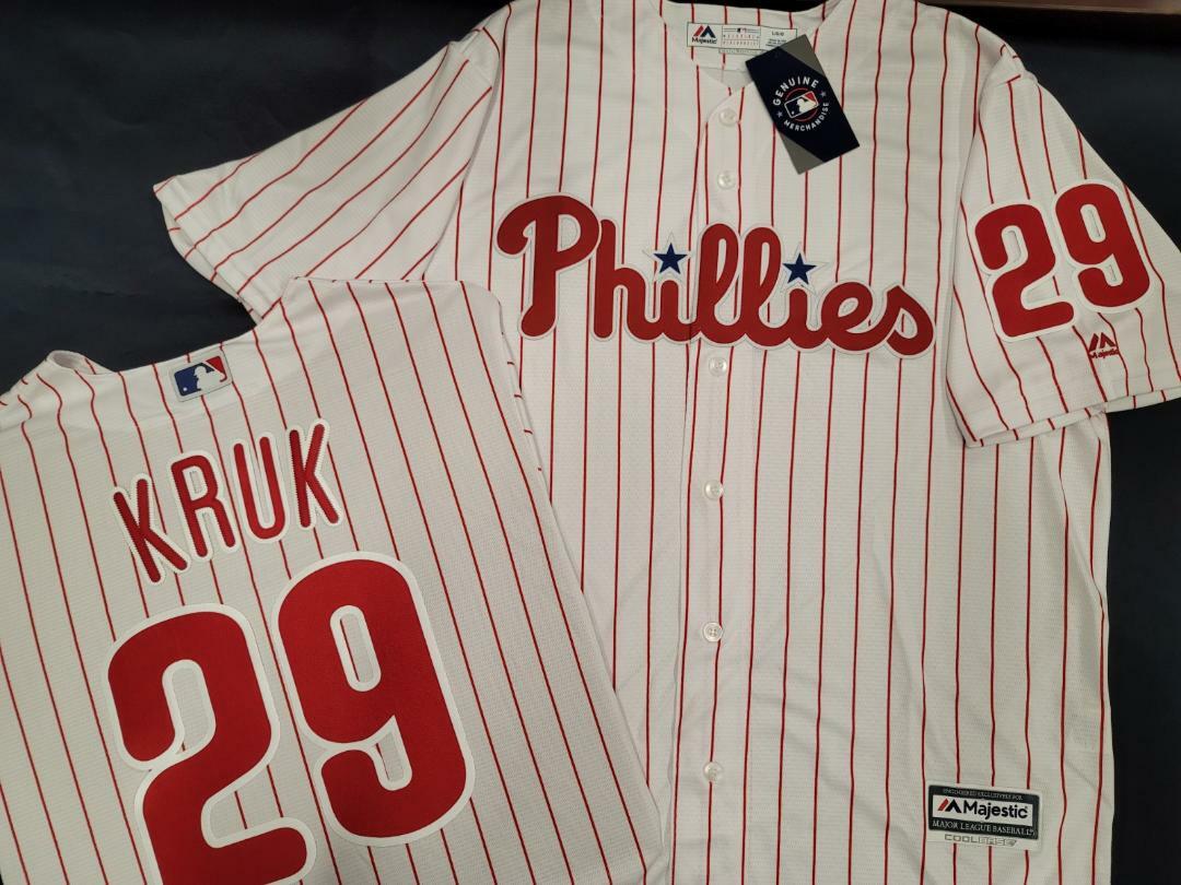 20114 Majestic Phillies JOHN KRUK Vintage Sewn Baseball JERSEY All Sizes