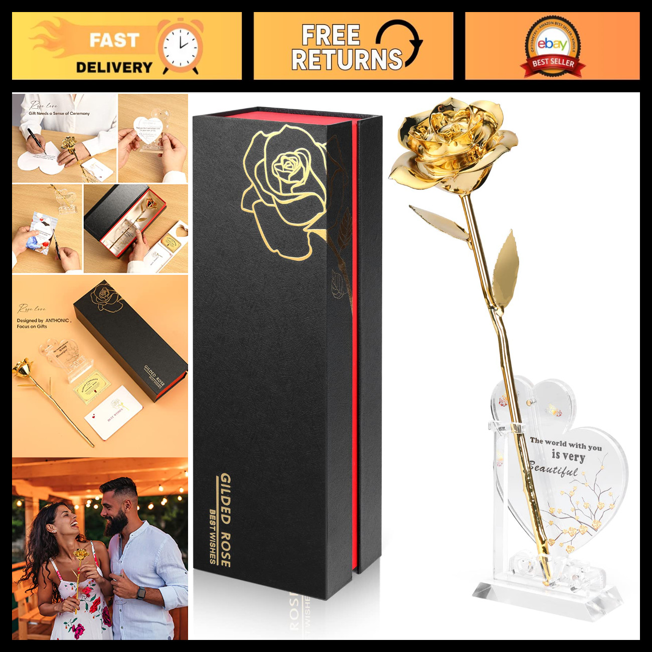 Real 24K Gold Dipped Rose - Unique Handcrafted Gift for Women, Romantic Annivers
