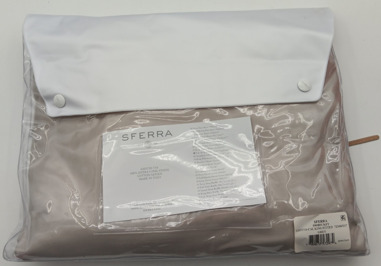 SFERRA GIOTTO CAL KING FITTED SHEET 100% EXTRA LONG STAPLE COTTON SATEEN | GREY