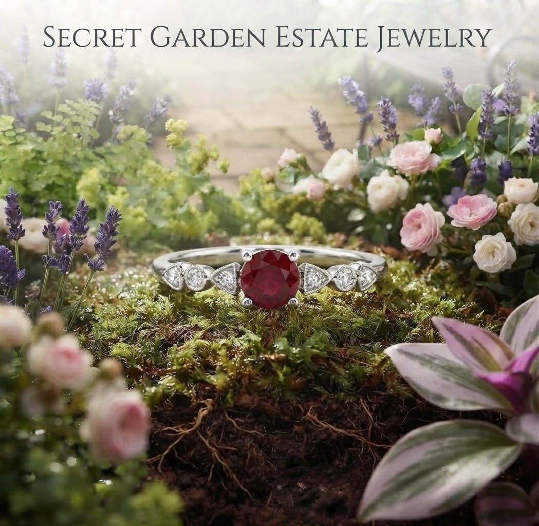 New Genuine Mined Ruby and Diamond Ring in 14K White Gold Unique Setting