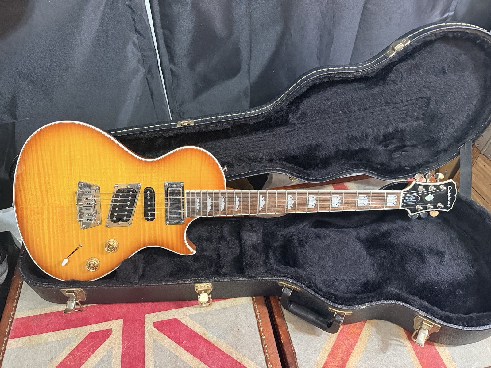 Epiphone Nighthawk Custom Reissue Trans Amber Electric Guitar w Case