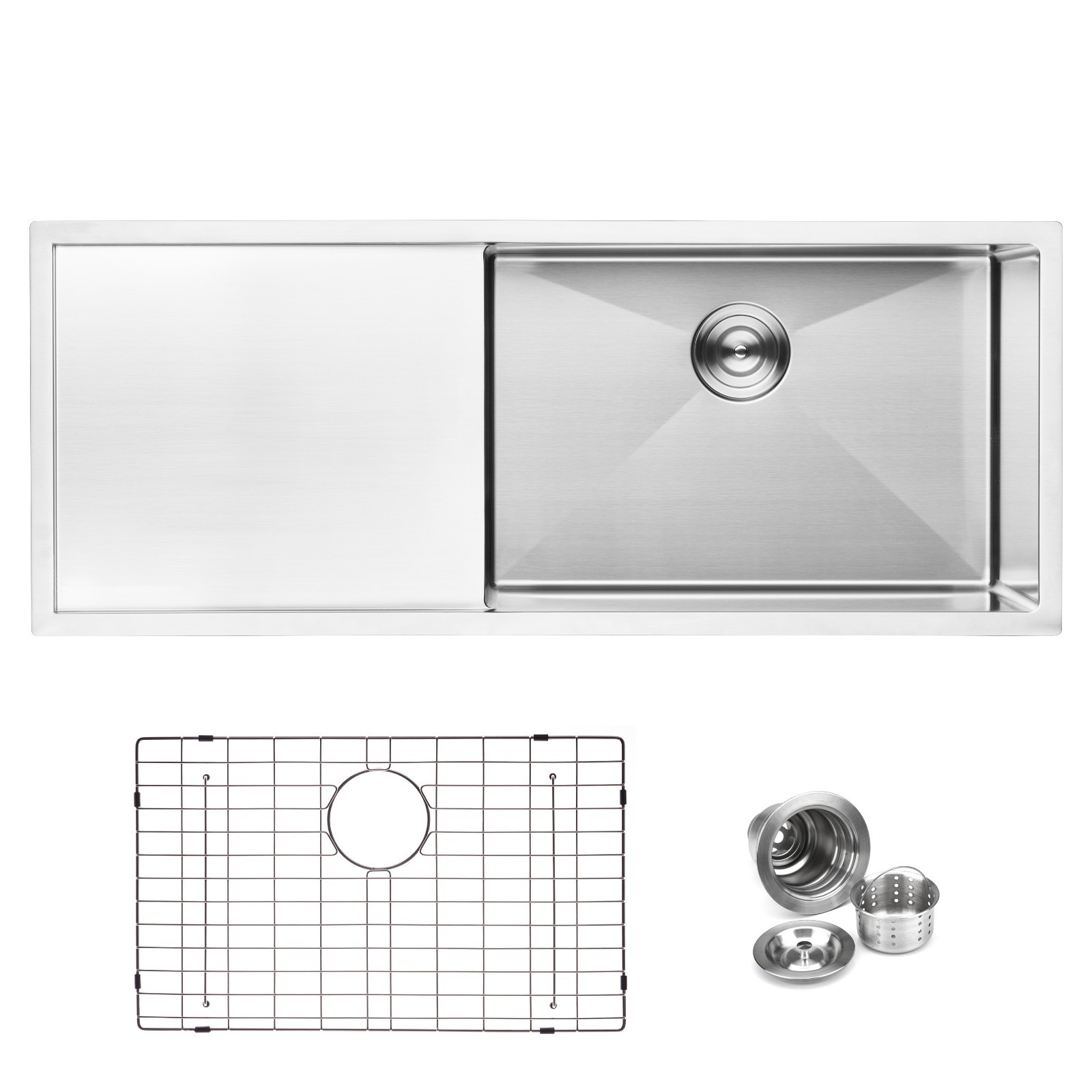 45-inch Undermount Single Bowl Handmade Kitchen Sink with Drainboard SS