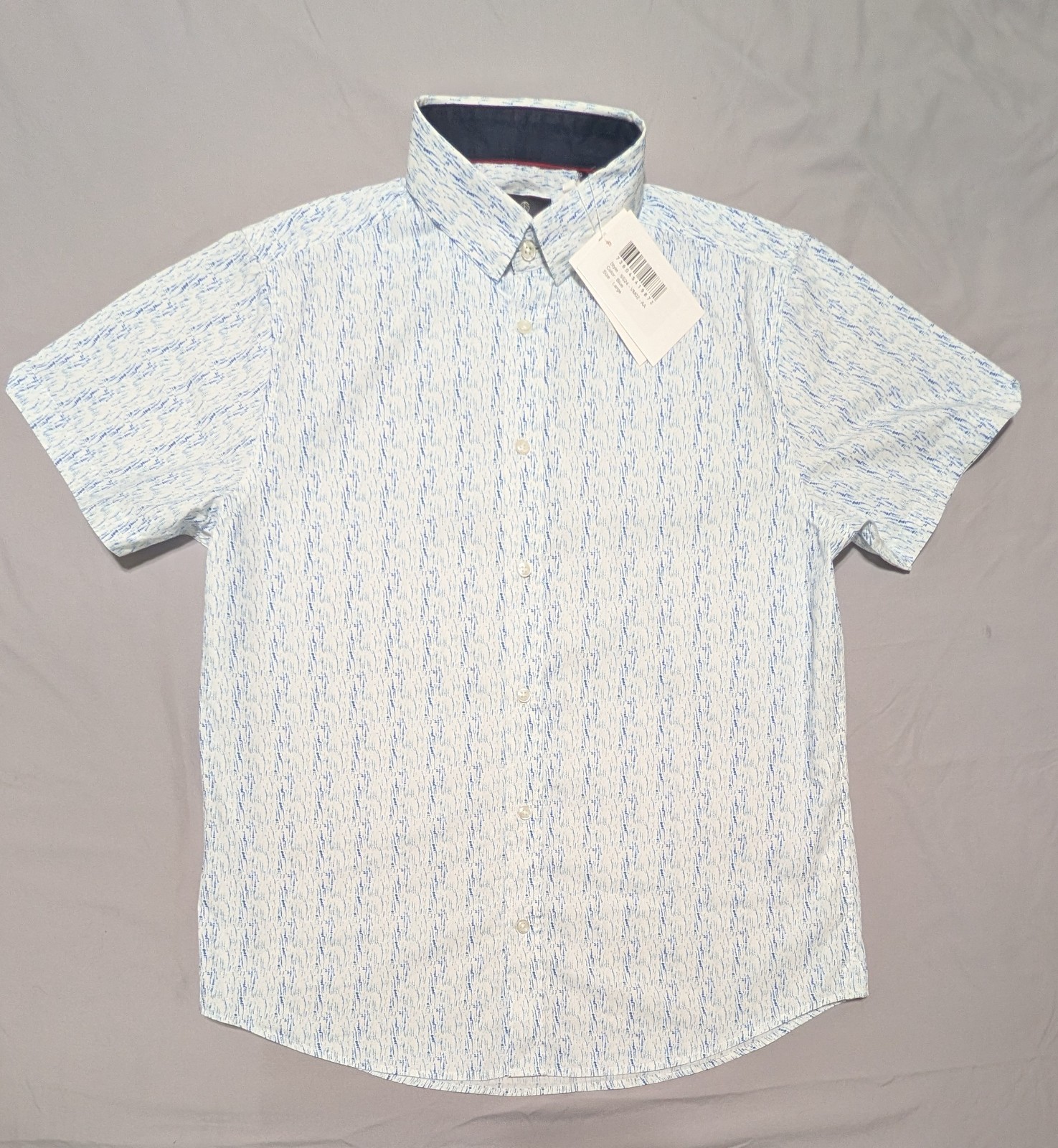 Vustra Men\'s Shirt Size L Short Sleeve Button Down Blue White Pattern NWT Vustra Men\'s Shirt Size L Short Sleeve Button Down Blue White Pattern NWT