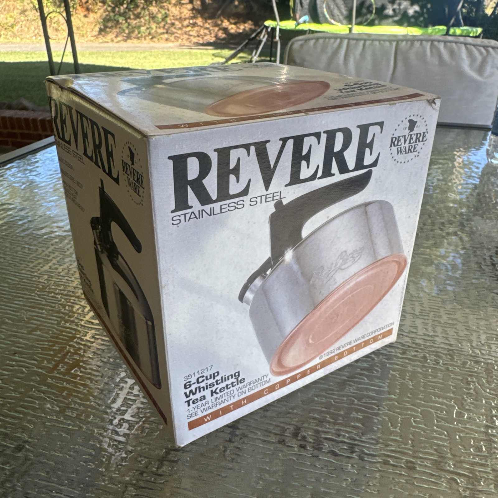 RARE 1992 Revere Ware Copper Bottom Whistling Tea Kettle 6 Cups NEW in Box 