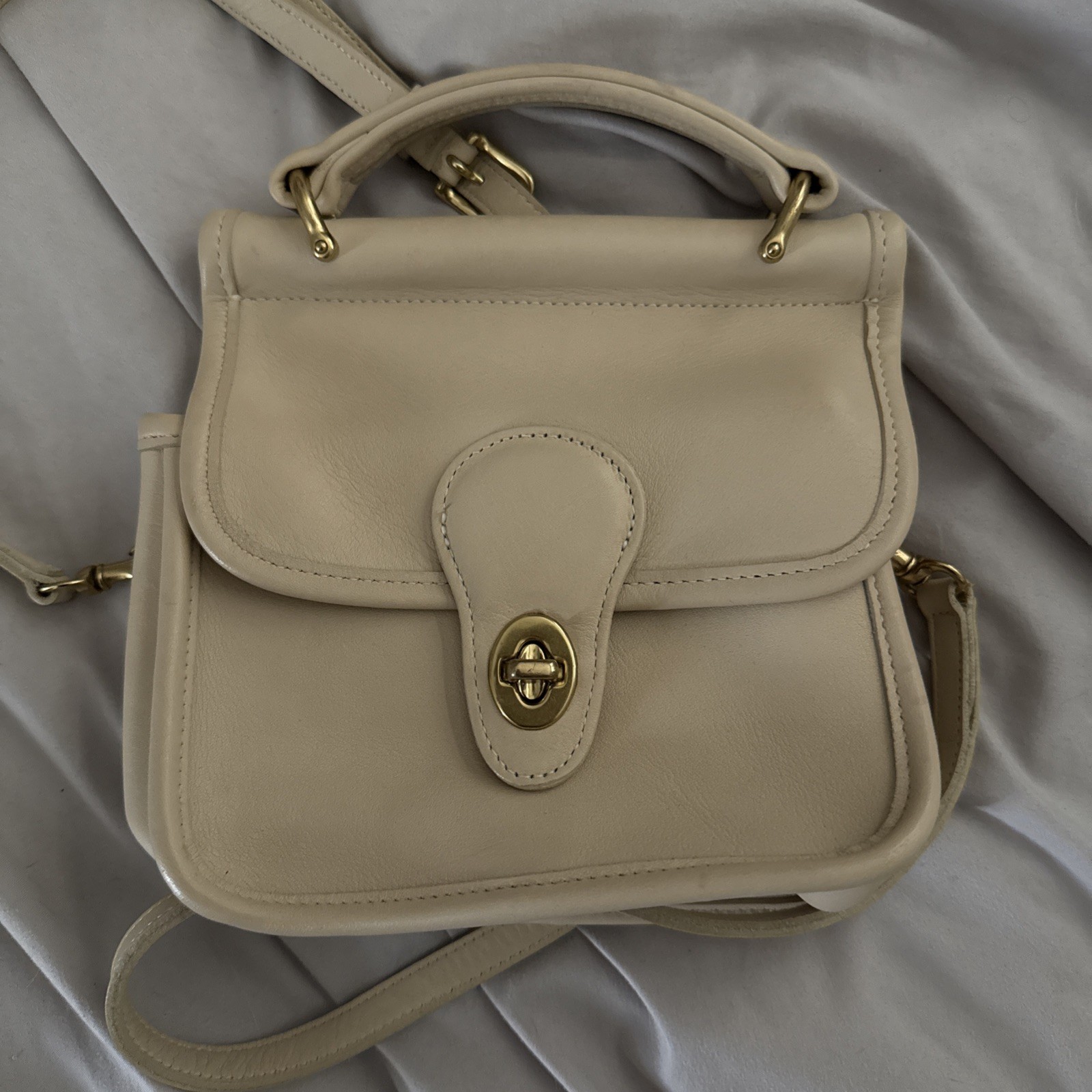 Coach Winnie Bone Cream Leather 9023 Vintage Bag RARE With Strap