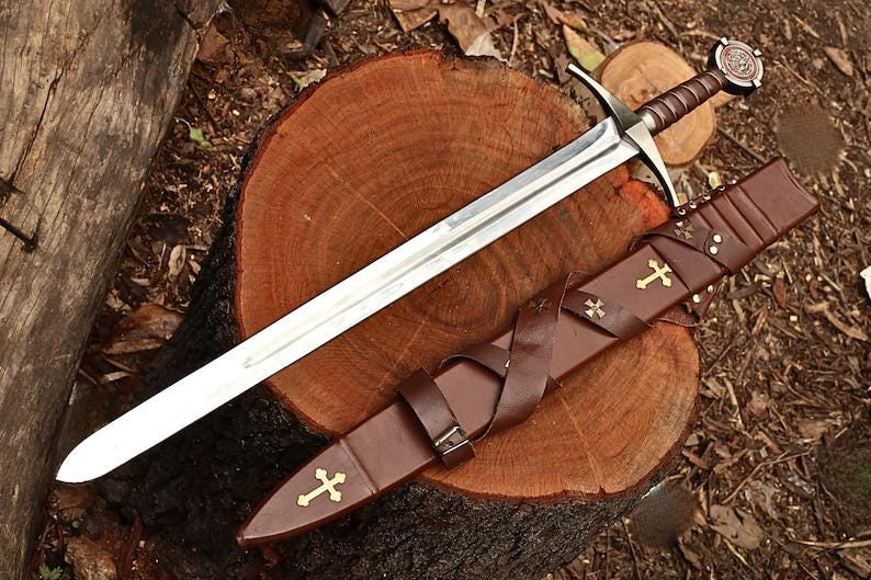 Hand Forged Templar Knights Battle Ready Sword, Steel, Brass Guard & Pommel GIFT